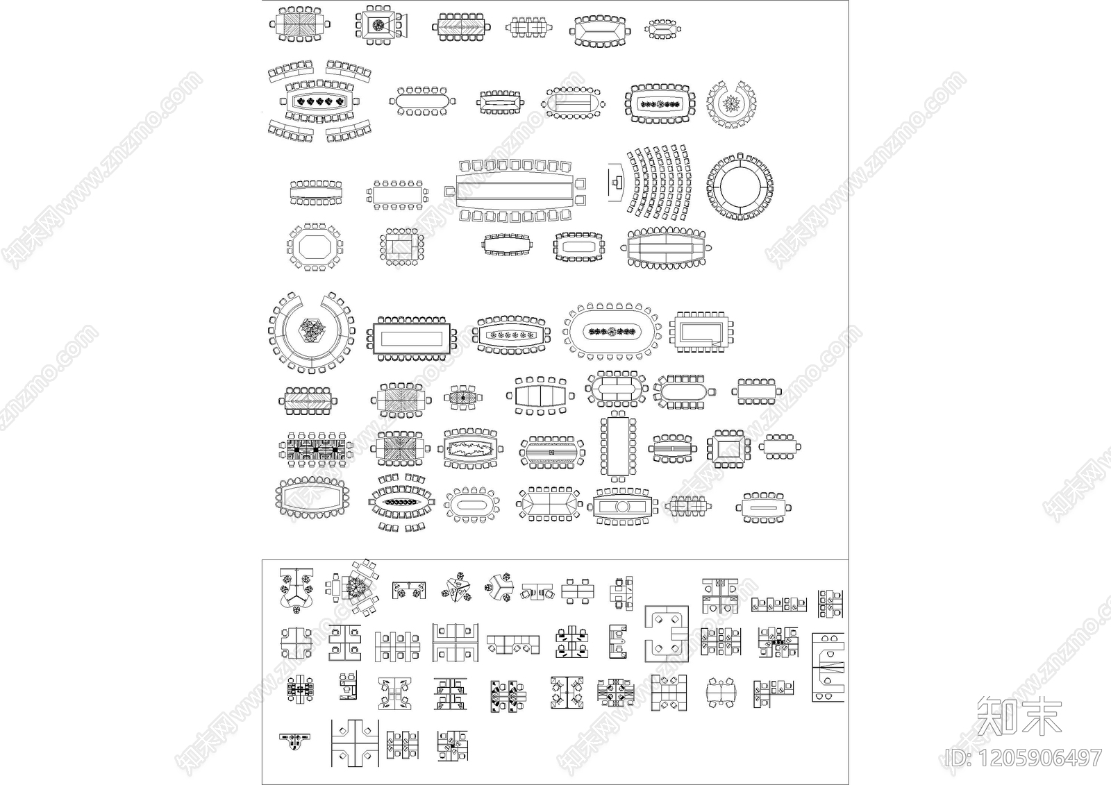 办公家具图库cad施工图下载【ID:1205906497】