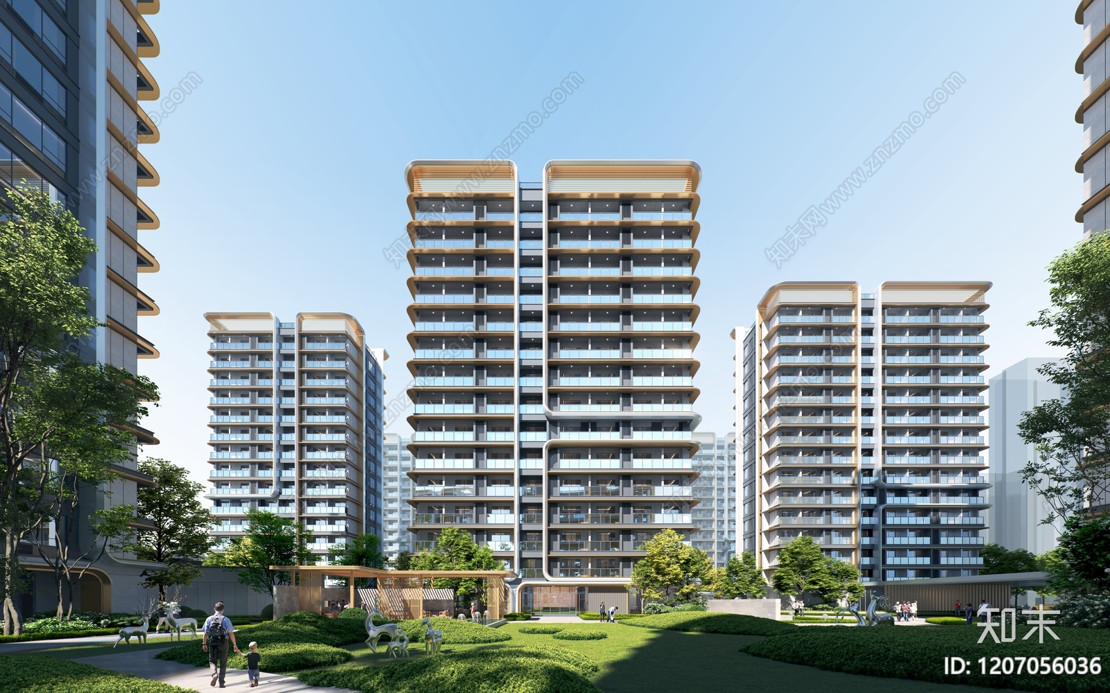 现代高层住宅SU模型下载【ID:1207056036】
