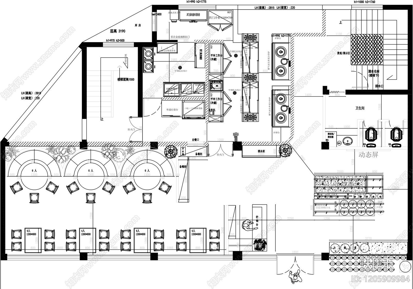 现代侘寂酒楼施工图下载【ID:1205909984】