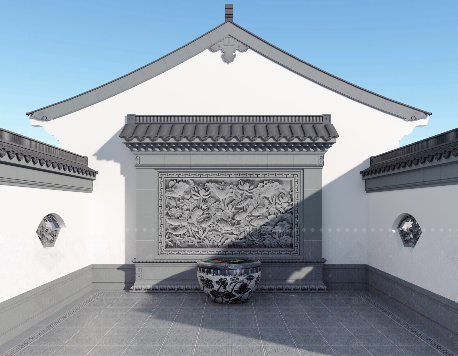 中式新中式景墙3D模型下载【ID:1205909625】