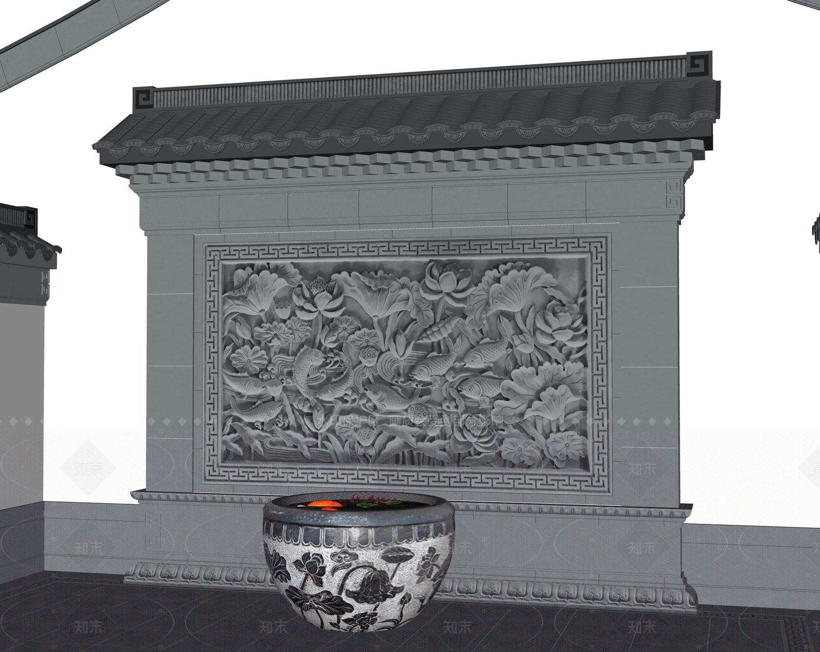中式新中式景墙SU模型下载【ID:1205909608】