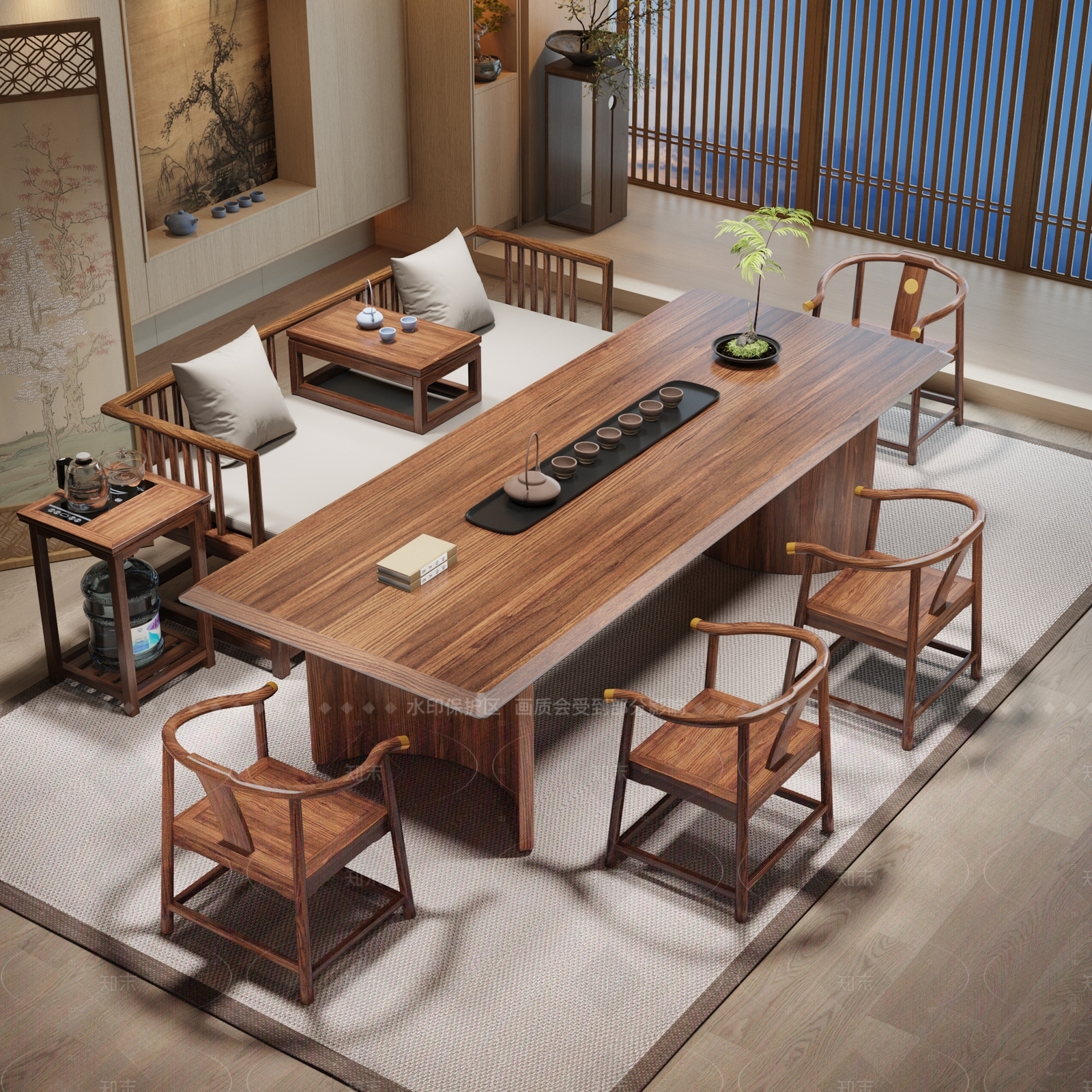 新中式侘寂茶室3D模型下载【ID:1205911971】