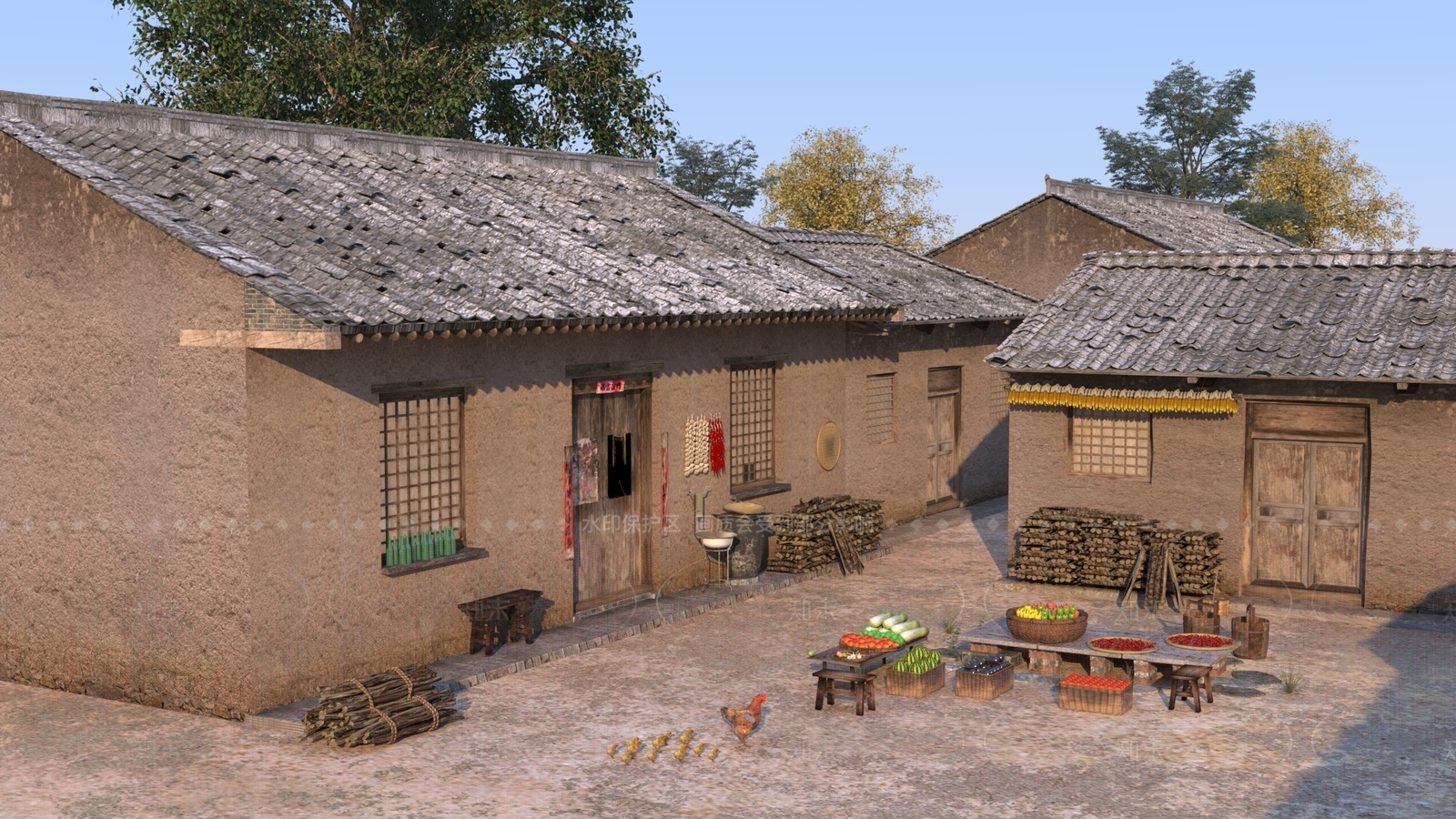 中式乡村景观3D模型下载【ID:1205916723】