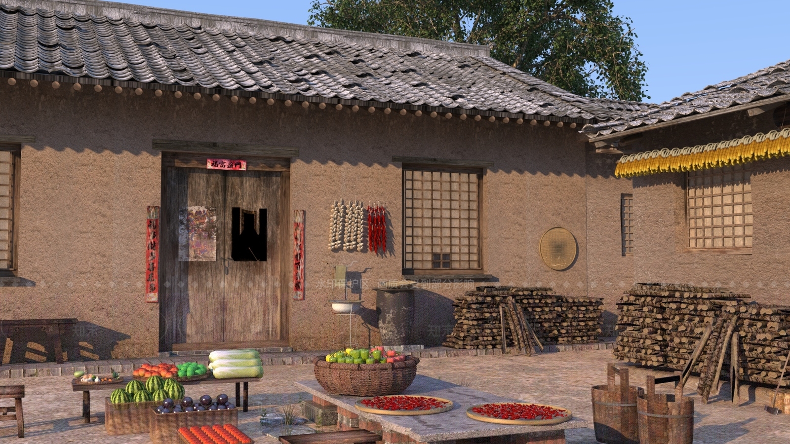 中式乡村景观3D模型下载【ID:1205916723】