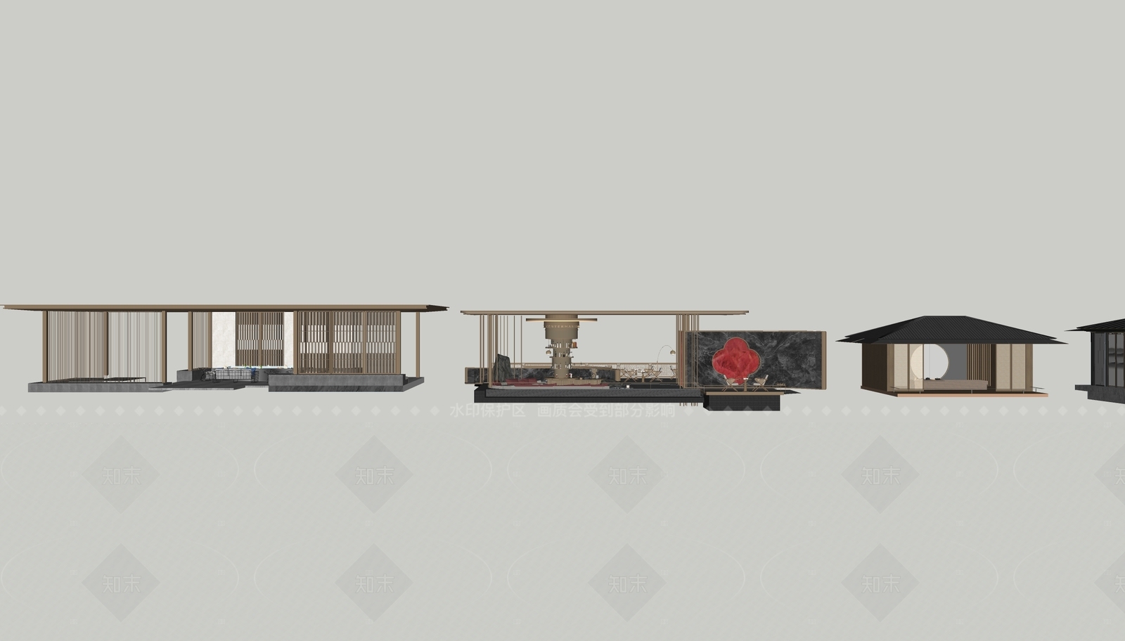 新中式现代其他景观小建筑SU模型下载【ID:1206002879】