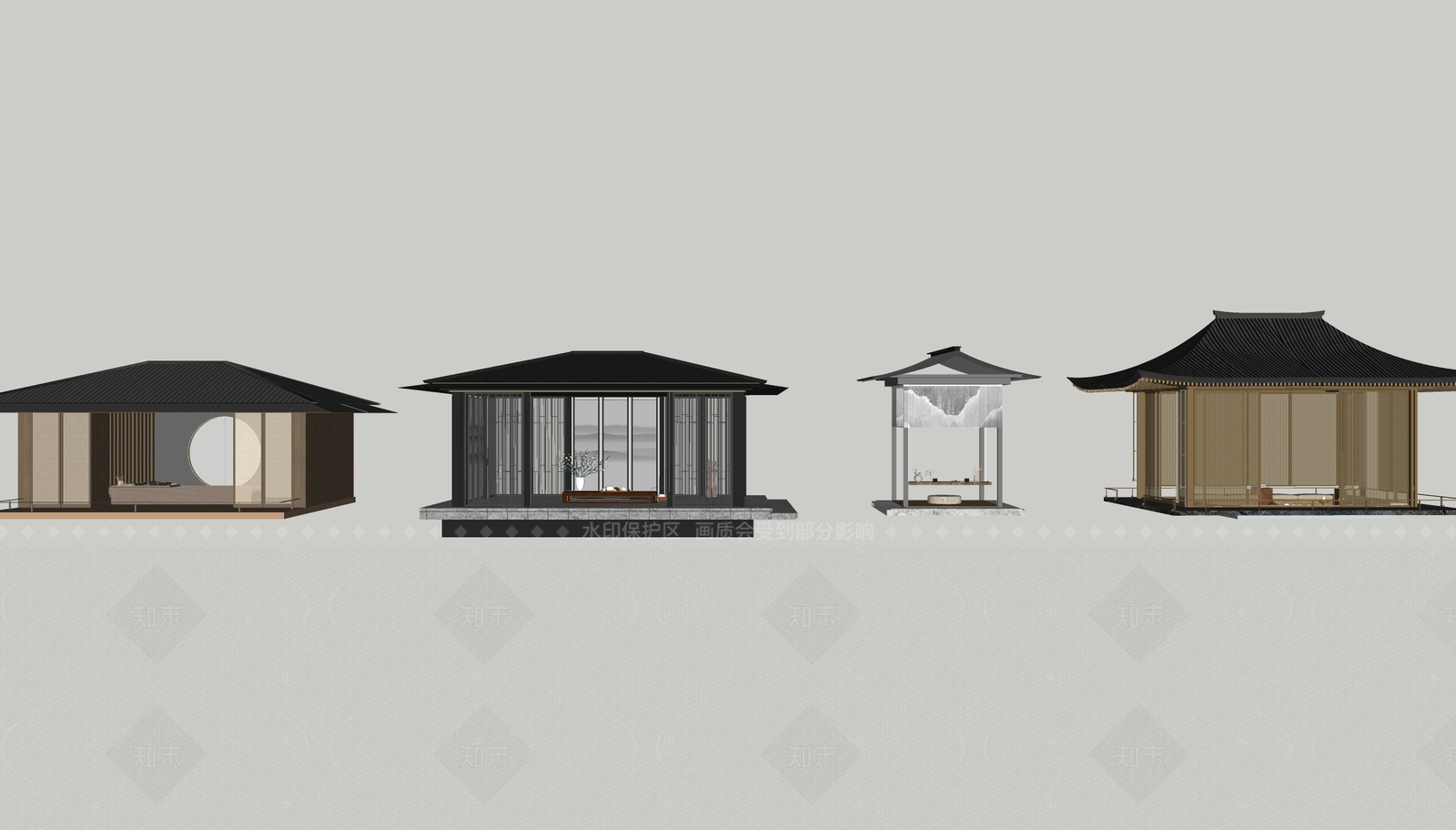 新中式现代其他景观小建筑SU模型下载【ID:1206002879】