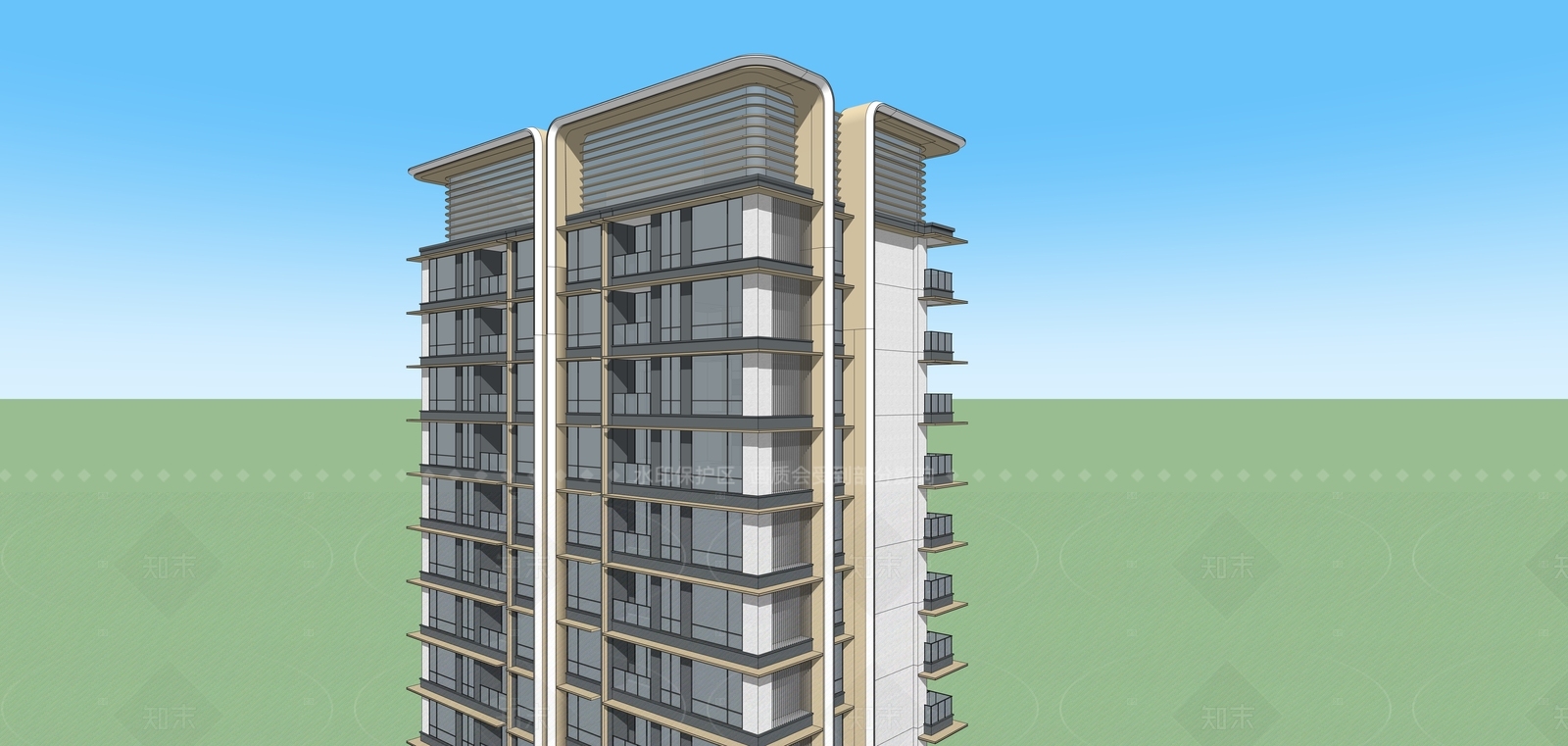 现代高层住宅SU模型下载【ID:1205916766】