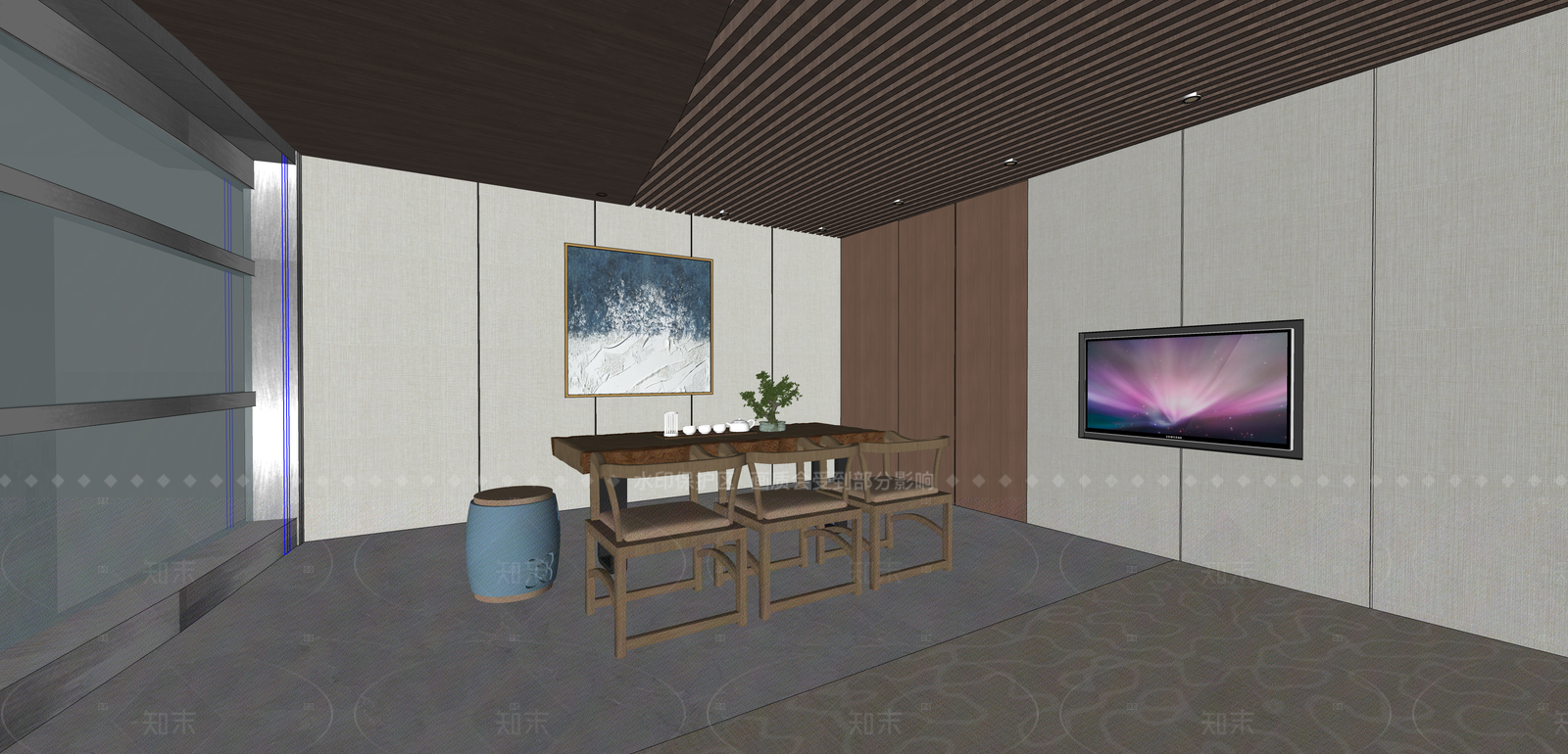新中式茶室SU模型下载【ID:1205917445】