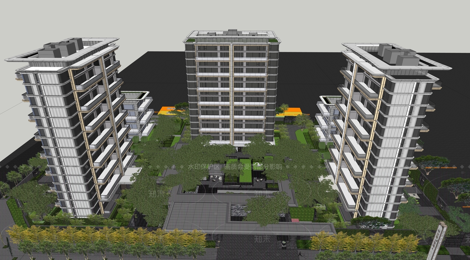 现代高层住宅SU模型下载【ID:1205919096】