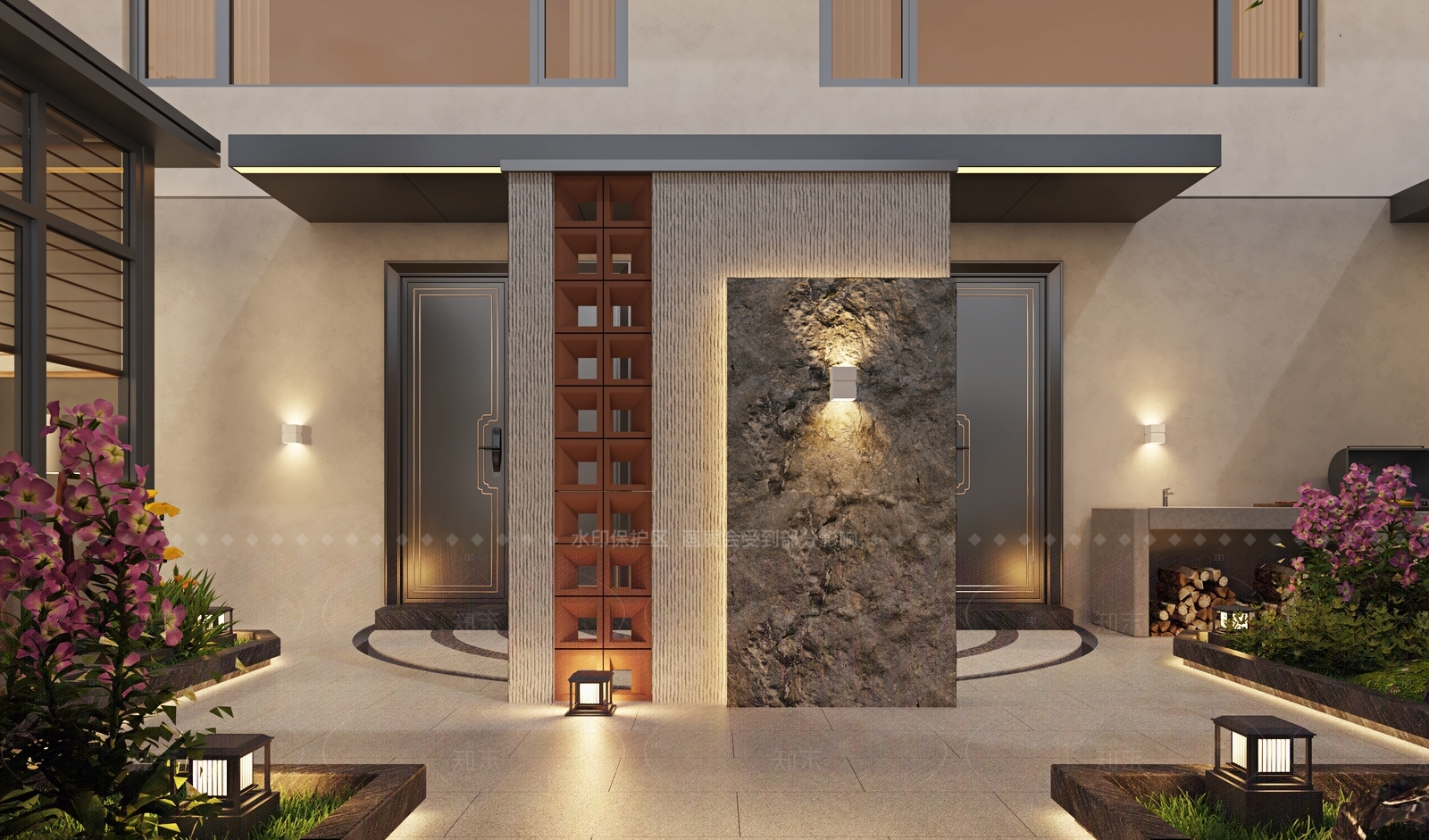 现代新中式住宅景观3D模型下载【ID:1205920052】