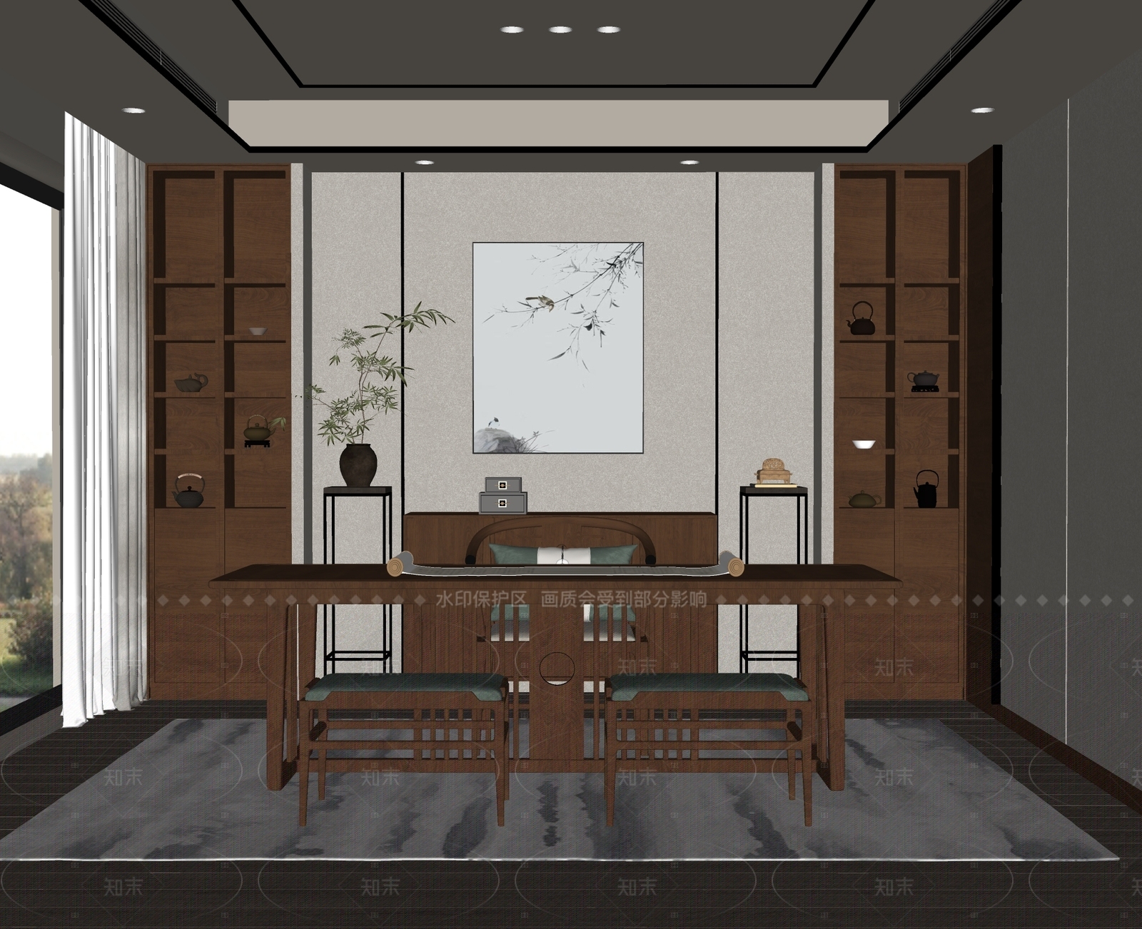 新中式茶室SU模型下载【ID:1205926596】