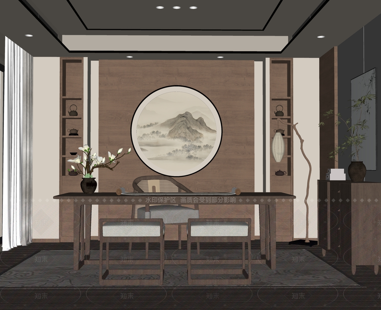 新中式书房SU模型下载【ID:1205926717】