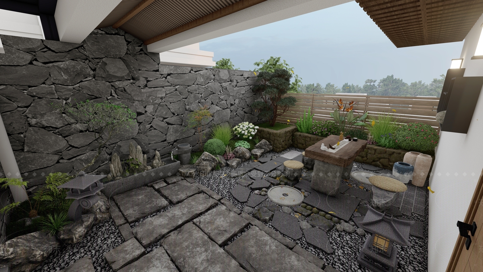 禅意复古屋顶花园SU模型下载【ID:1205933370】