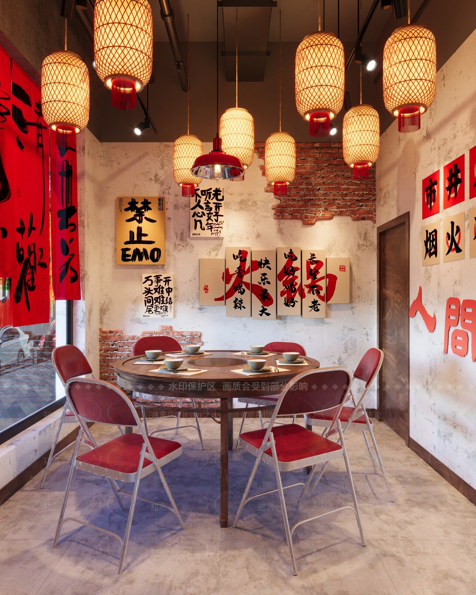 新中式中式火锅店3D模型下载【ID:1205937657】