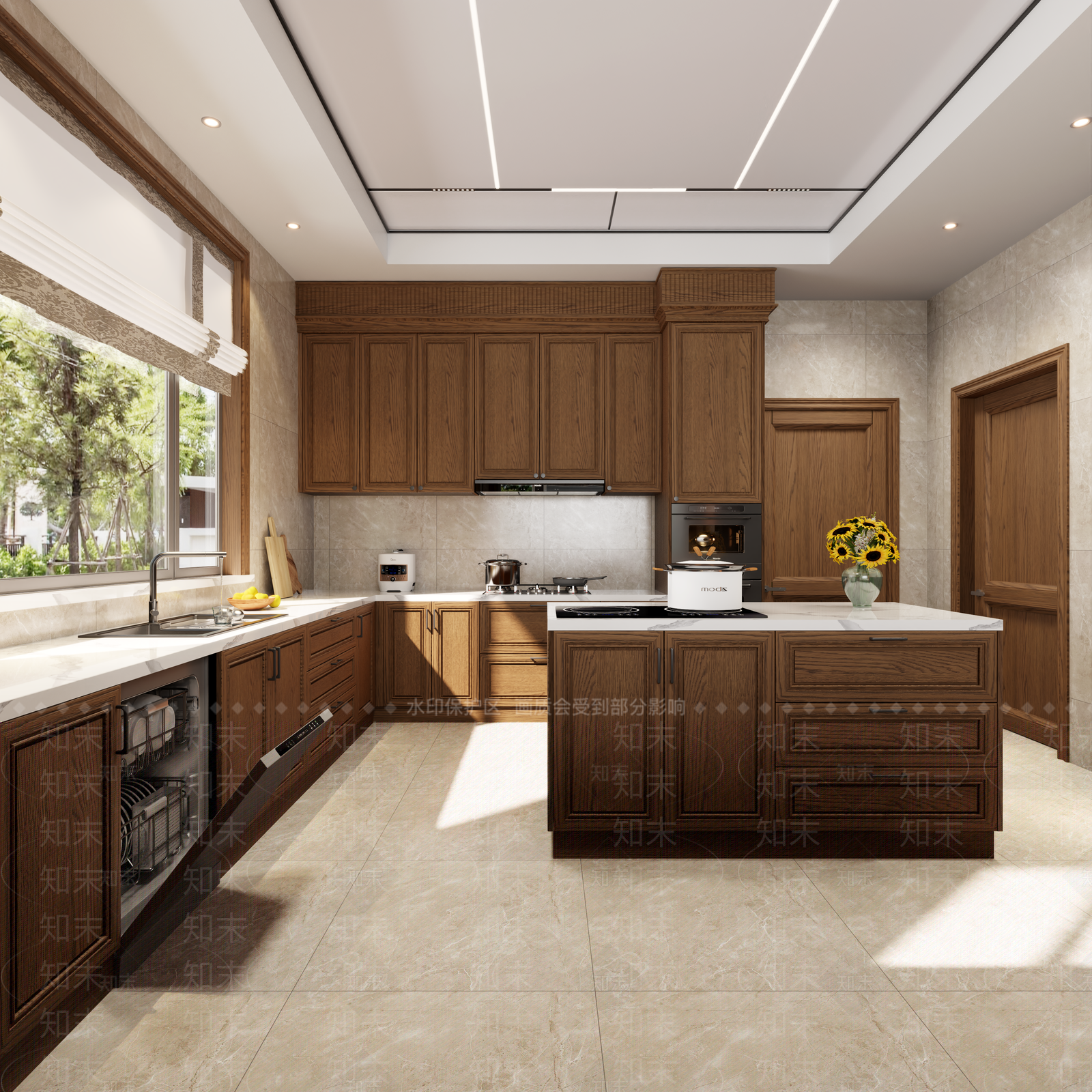 美式原木封闭式厨房3D模型下载【ID:1205941142】