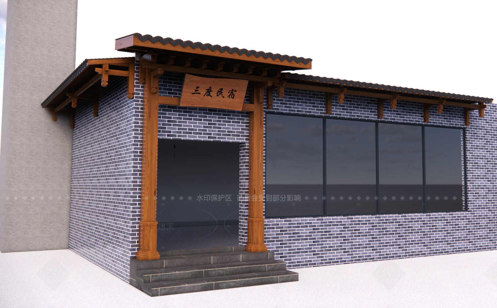 中式民宿门头SU模型下载【ID:1205961127】