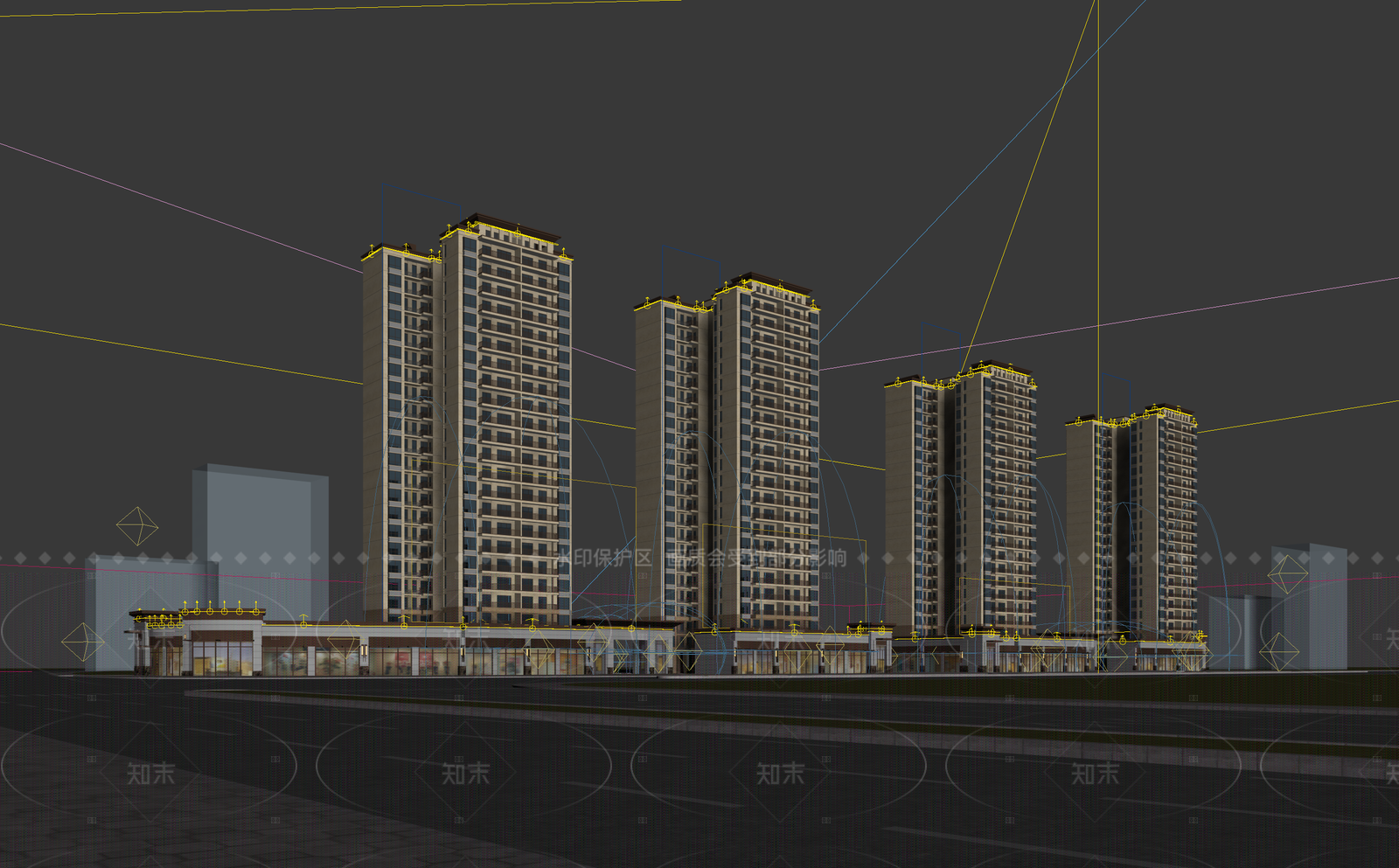 新中式高层住宅3D模型下载【ID:1205962229】