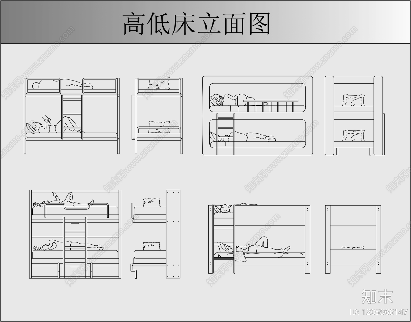 现代床施工图下载【ID:1205966147】