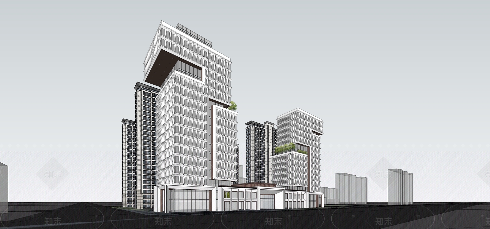 现代酒店建筑SU模型下载【ID:1205967907】