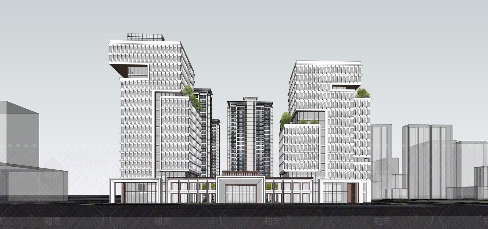 现代酒店建筑SU模型下载【ID:1205967907】