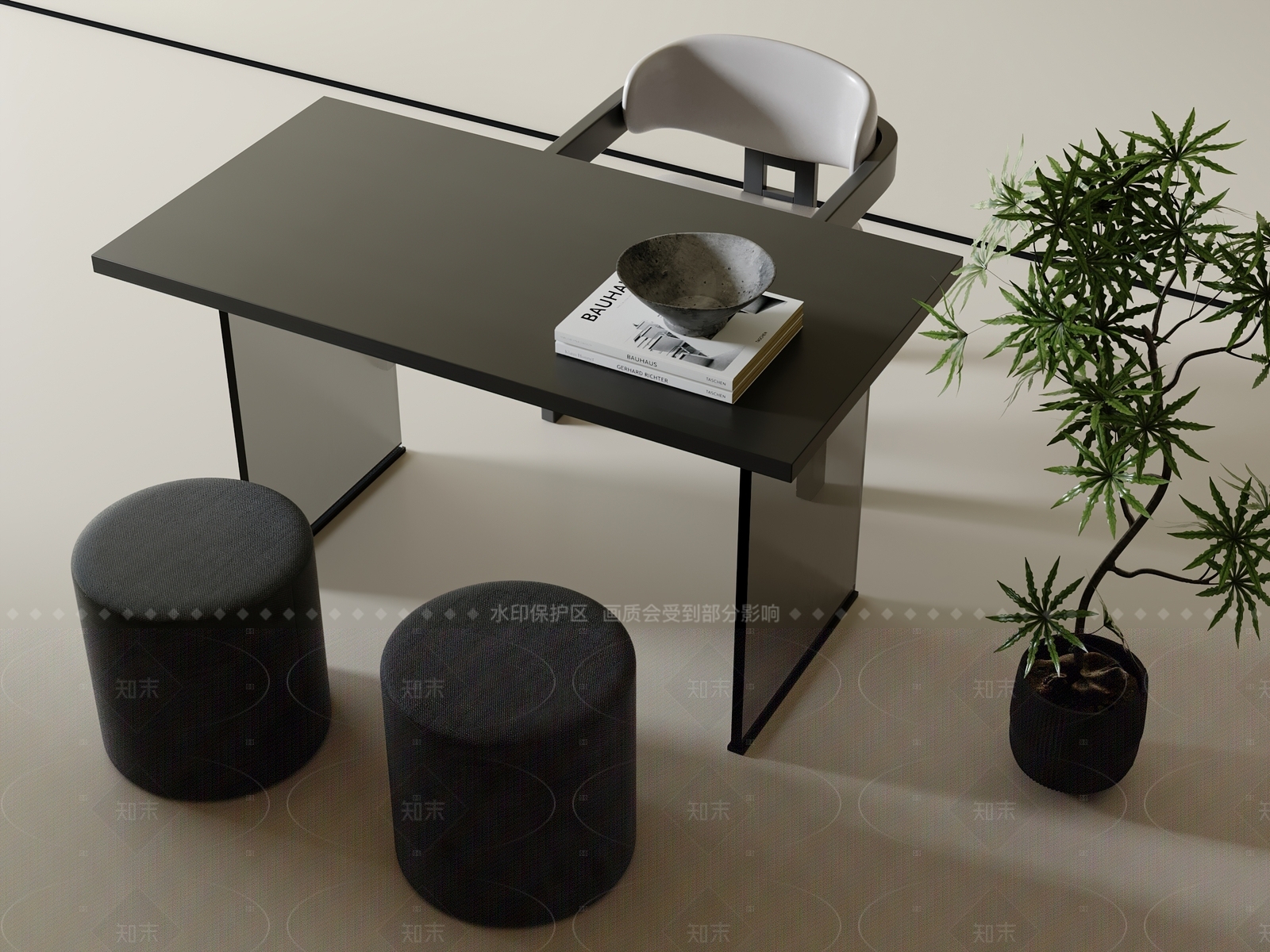 现代中古书桌椅3D模型下载【ID:1205972747】