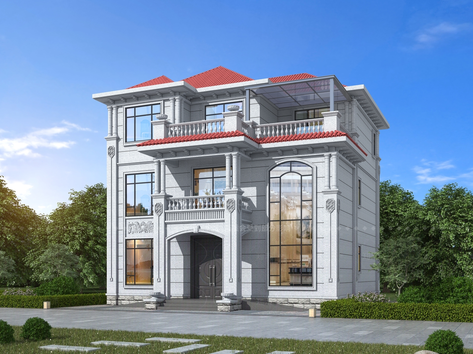 欧式简约独栋别墅3D模型下载【ID:1205978766】