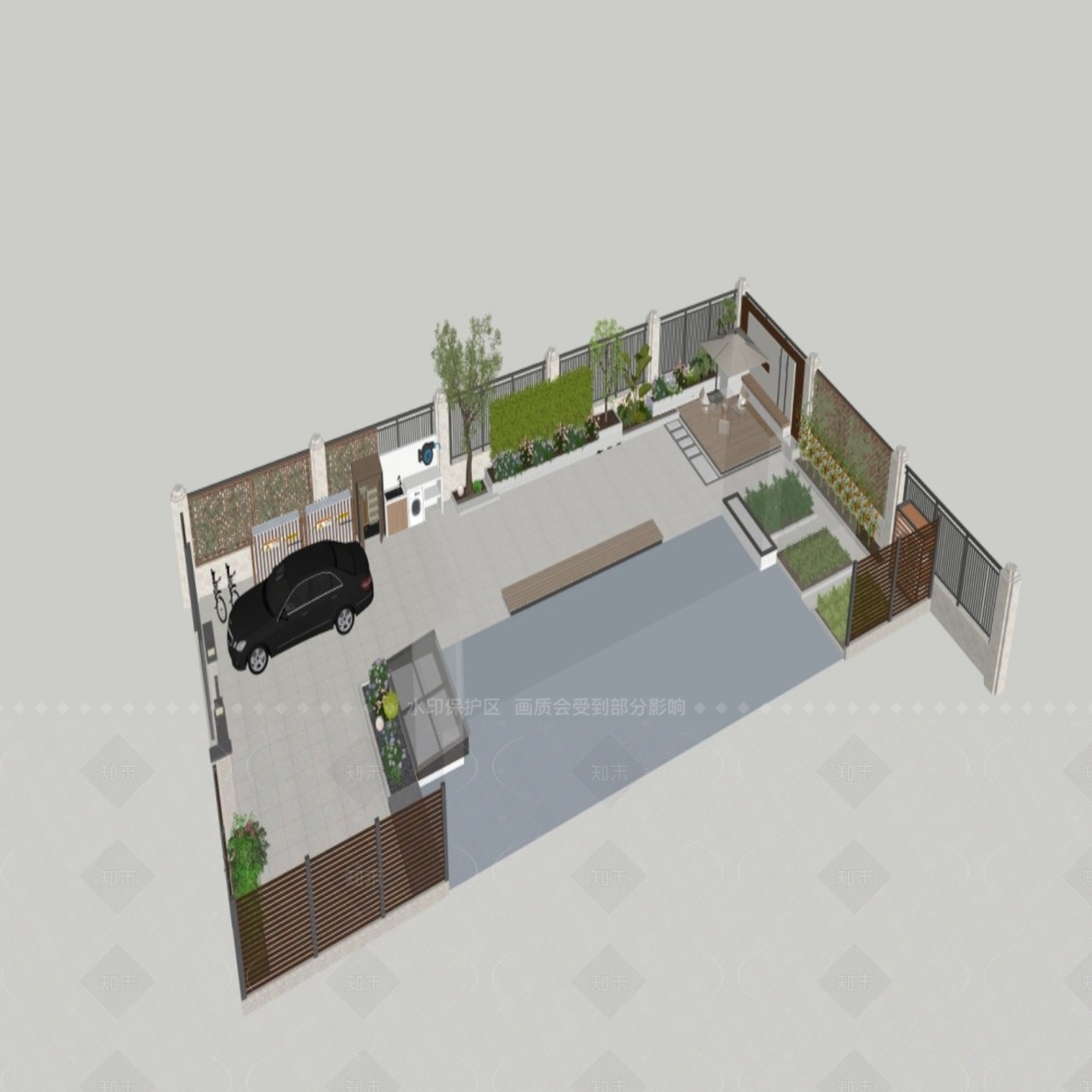 现代别墅庭院SU模型下载【ID:1205978810】
