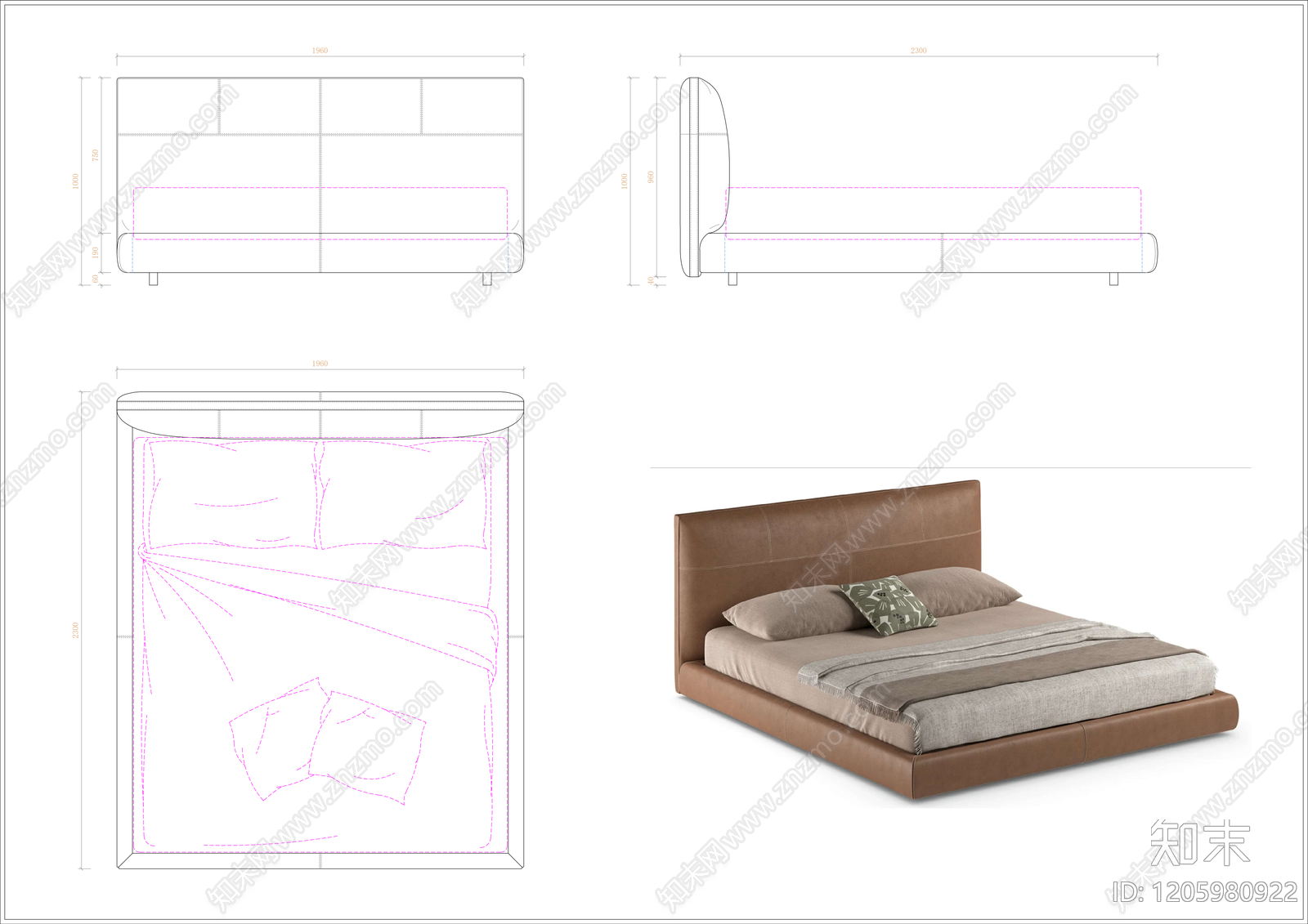 现代意式床施工图下载【ID:1205980922】