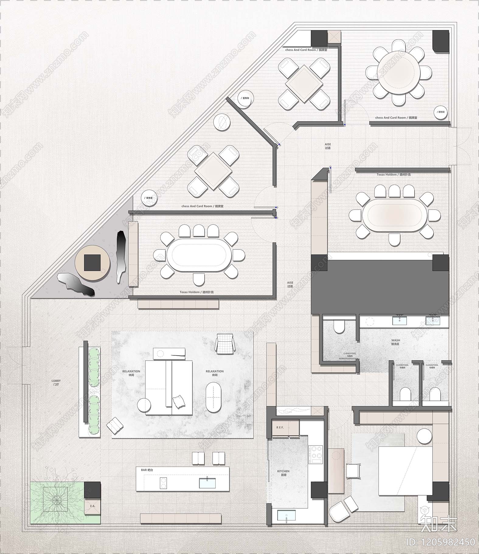 现代棋牌室cad施工图下载【ID:1205982450】