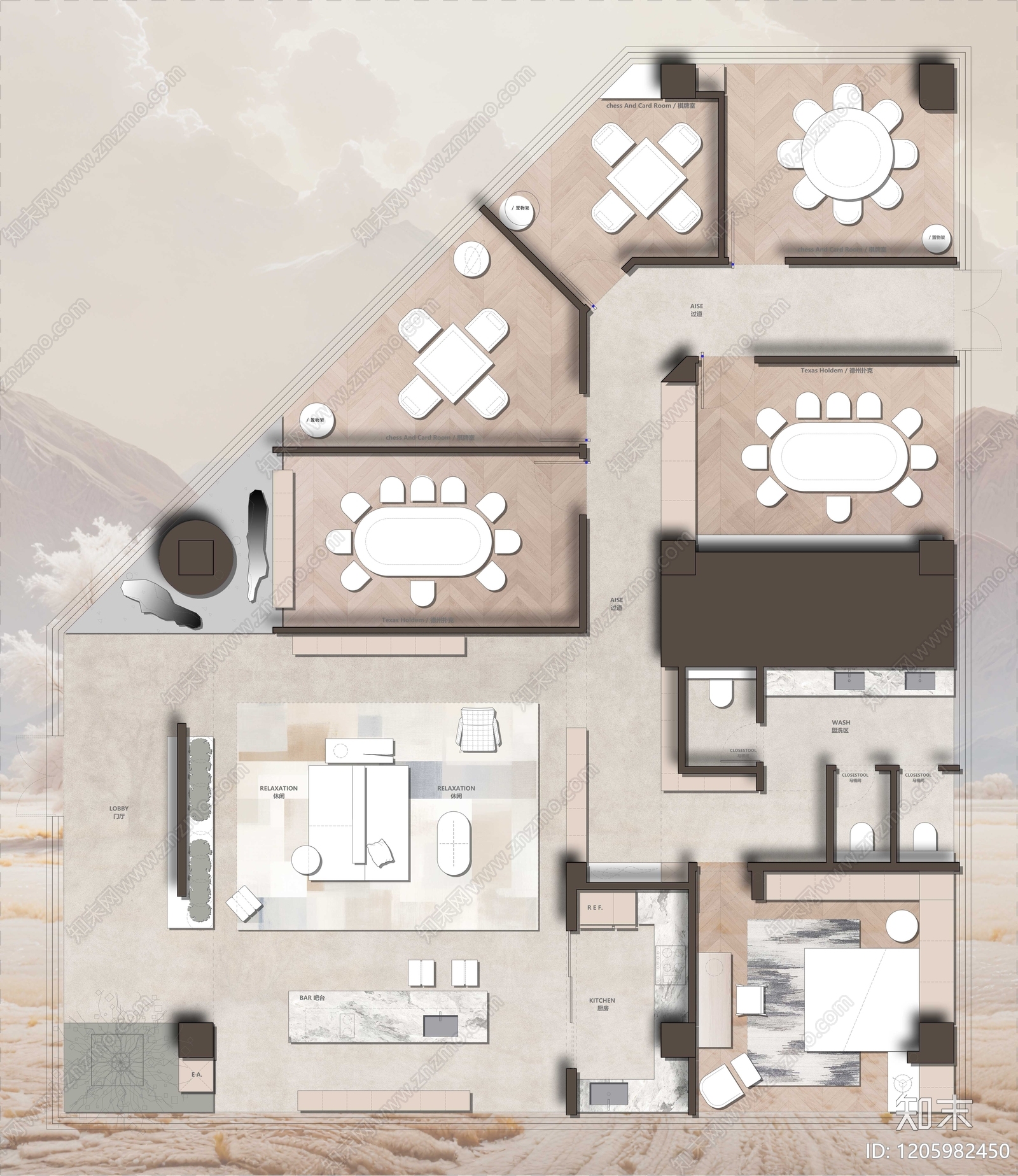 现代棋牌室cad施工图下载【ID:1205982450】