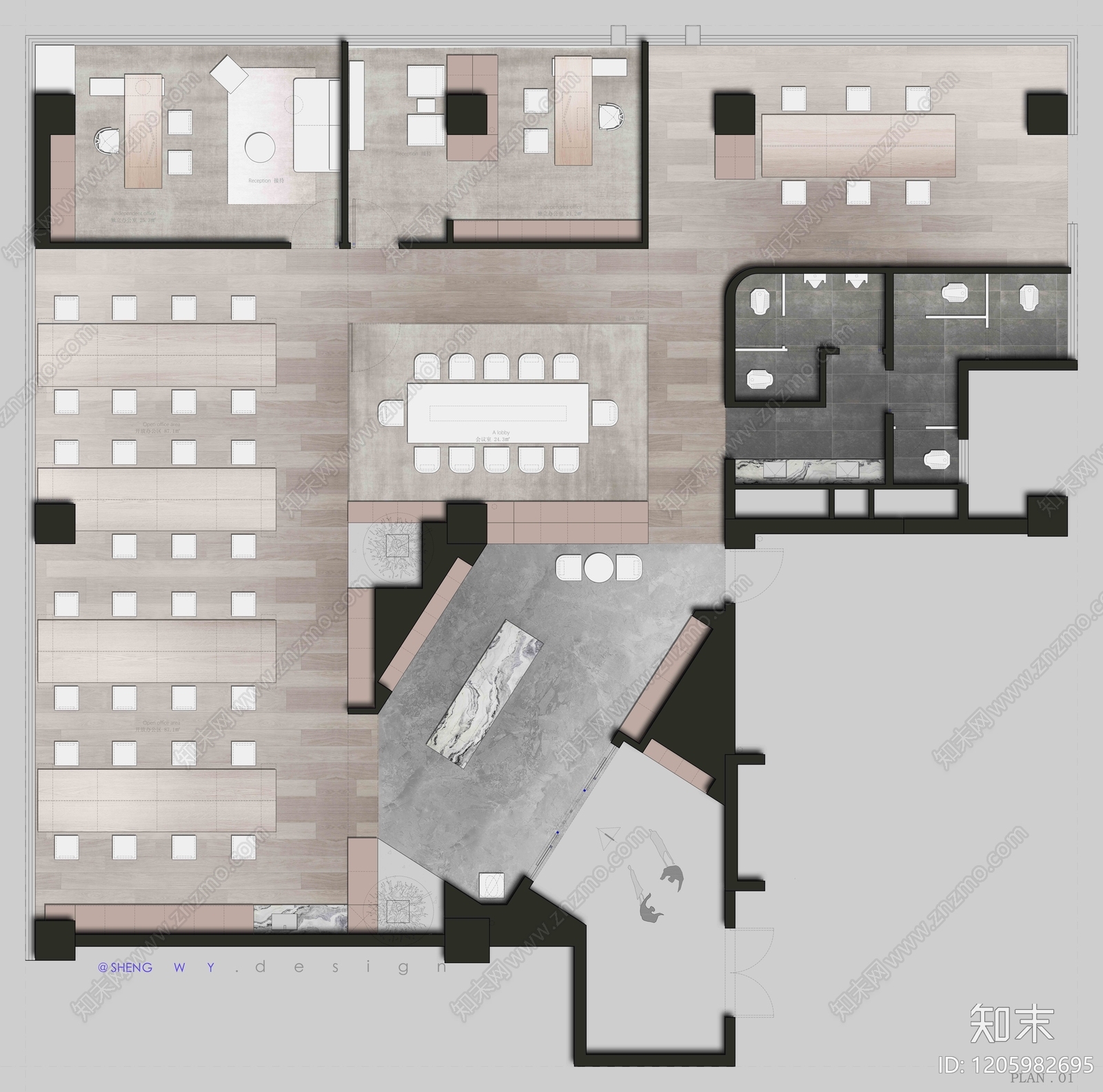现代整体办公空间cad施工图下载【ID:1205982695】