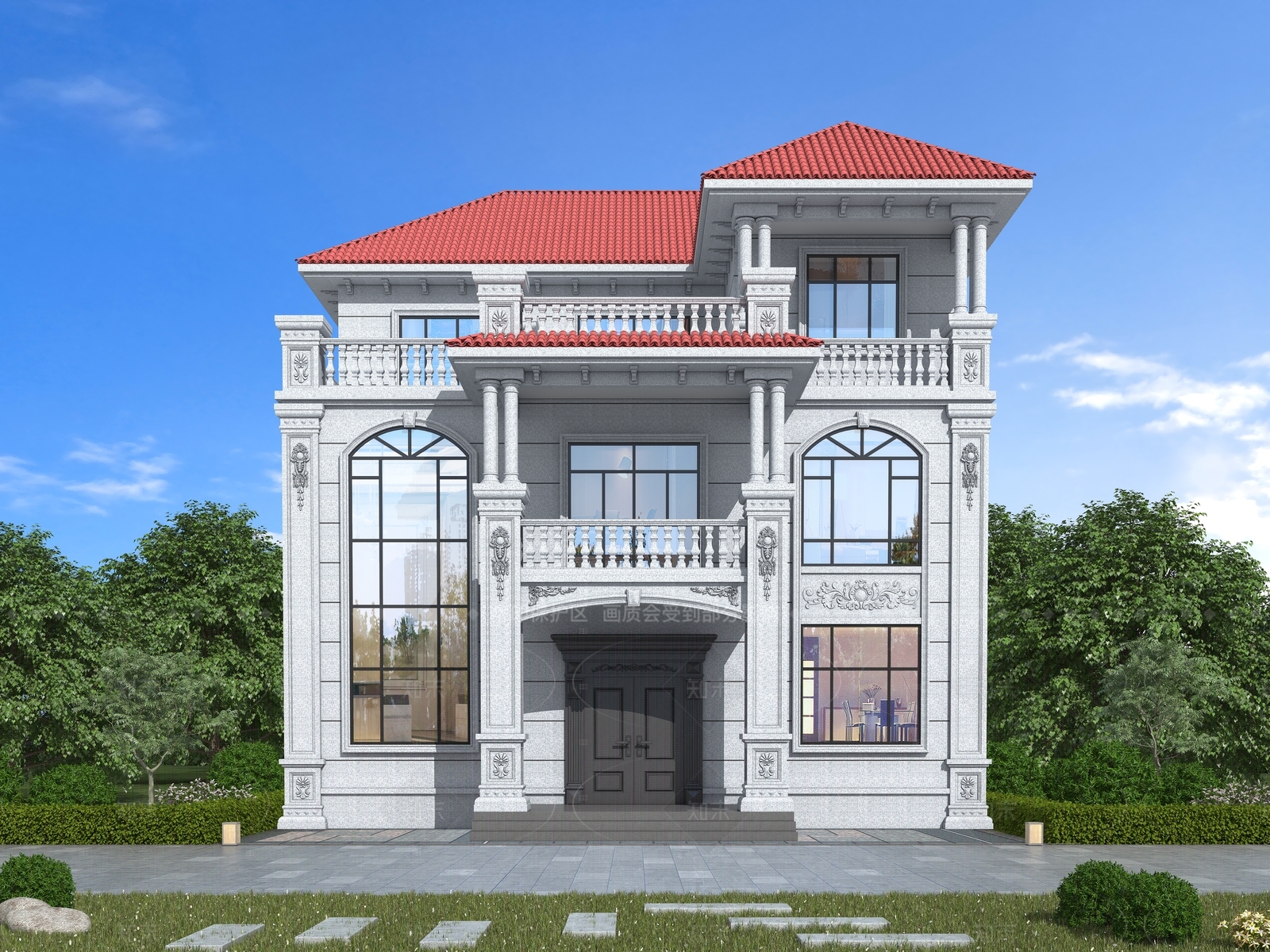 欧式简约独栋别墅3D模型下载【ID:1205983033】