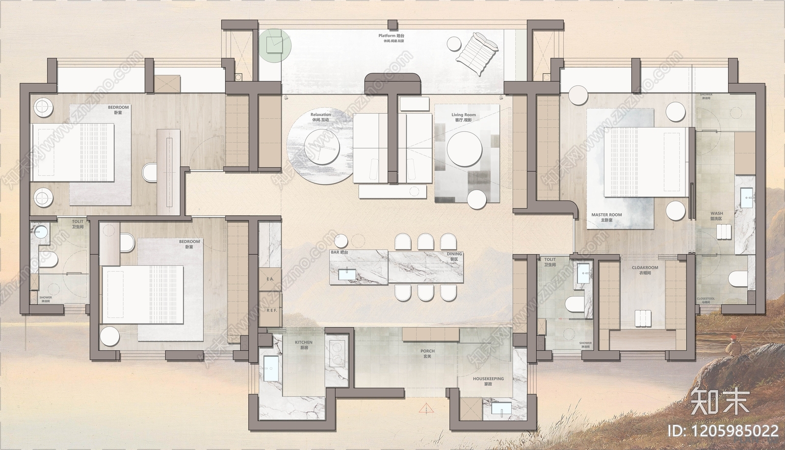 小户型平层施工图下载【ID:1205985022】