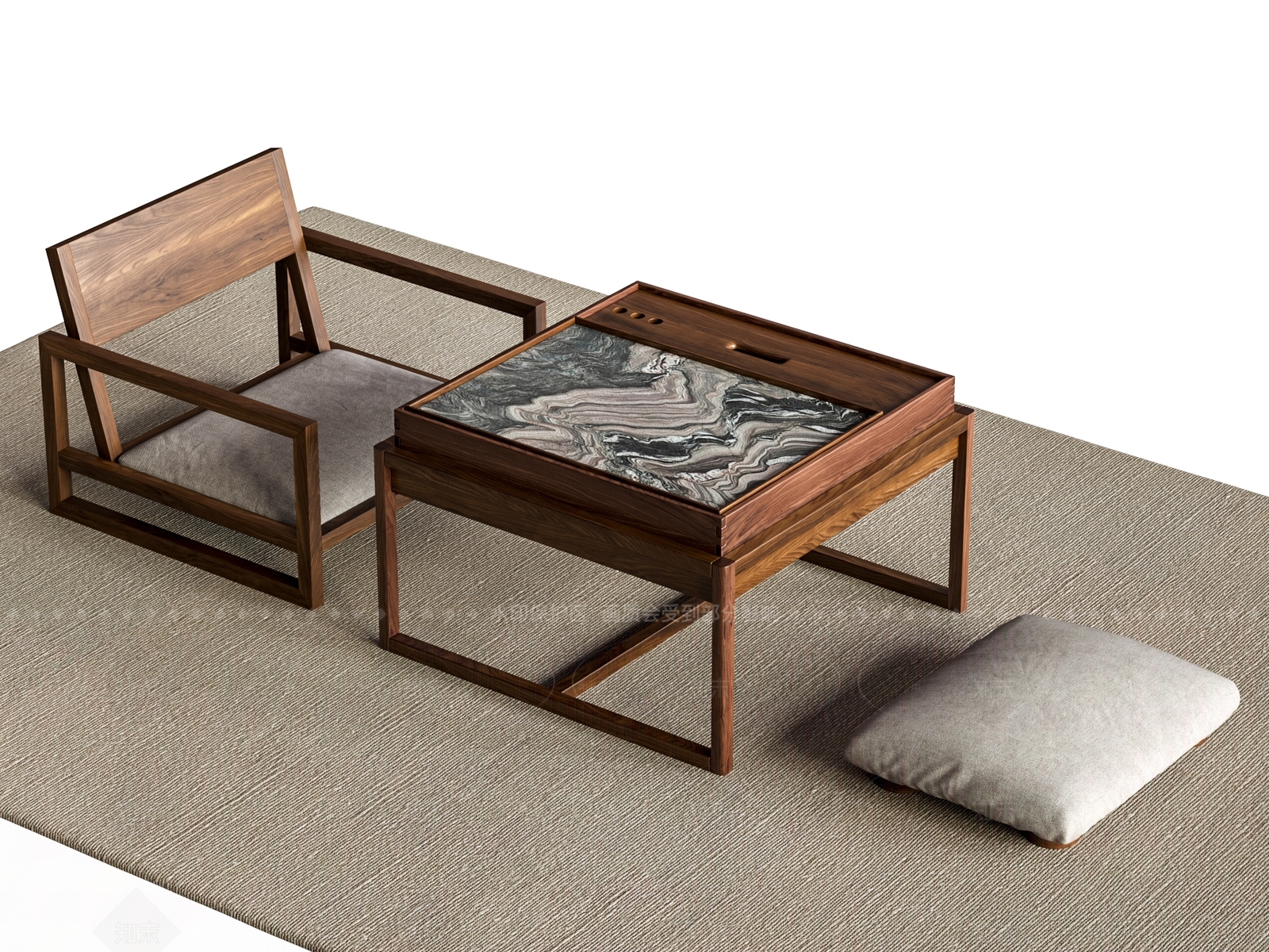 日式禅意茶桌椅3D模型下载【ID:1205989658】