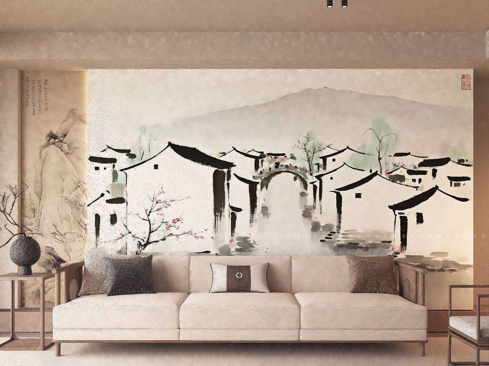 现代新中式沙发背景墙3D模型下载【ID:1205994914】