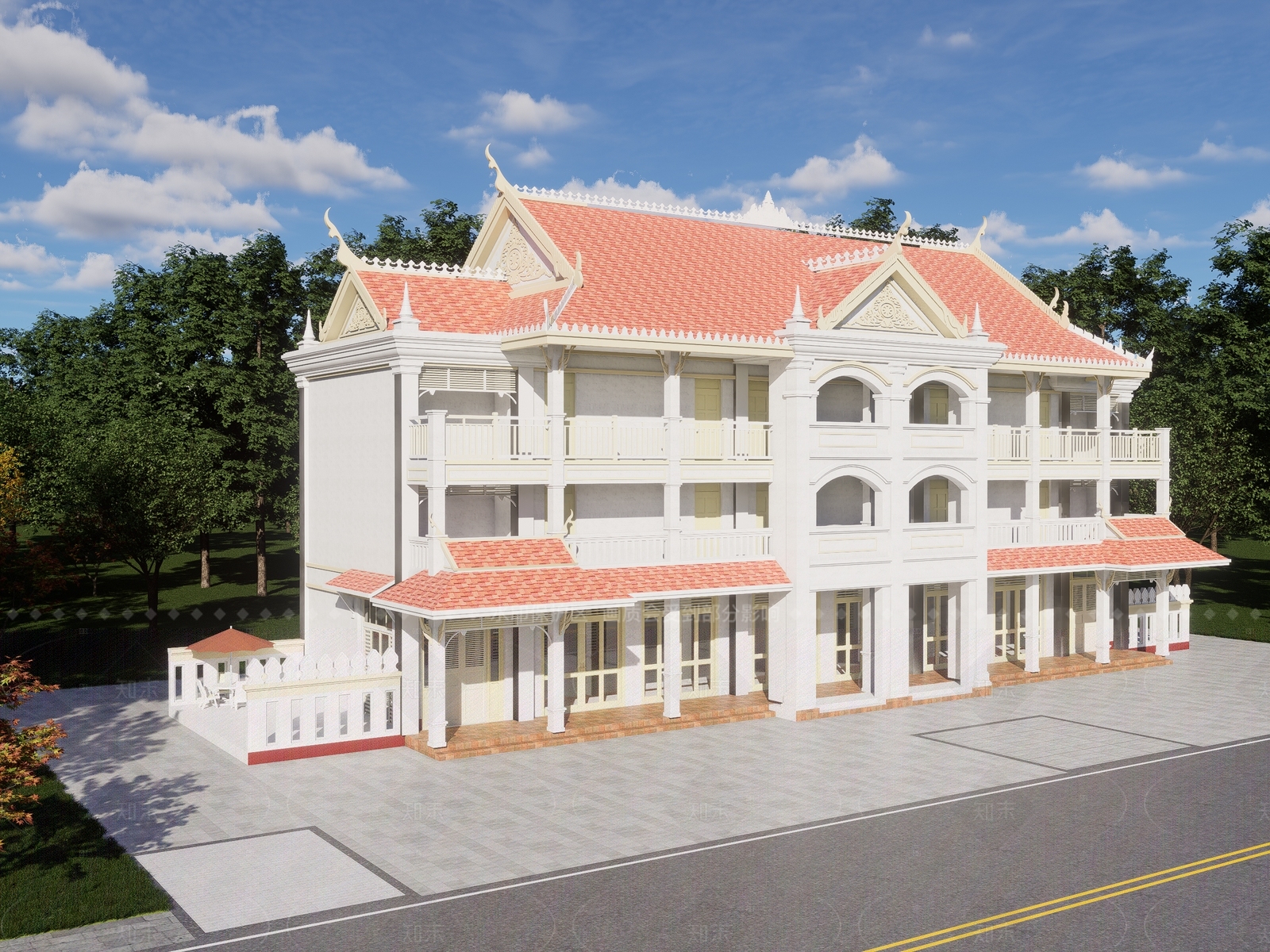 复古民宿建筑SU模型下载【ID:1205999242】