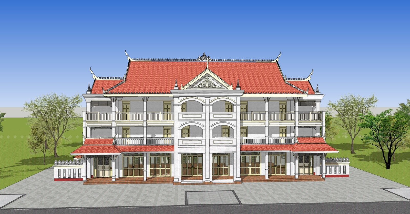 复古民宿建筑SU模型下载【ID:1205999242】