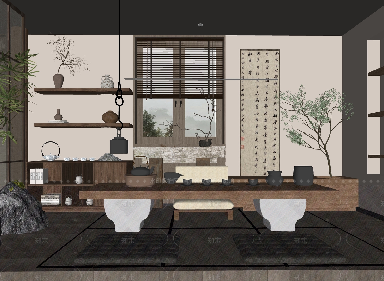 新中式茶室SU模型下载【ID:1205999220】