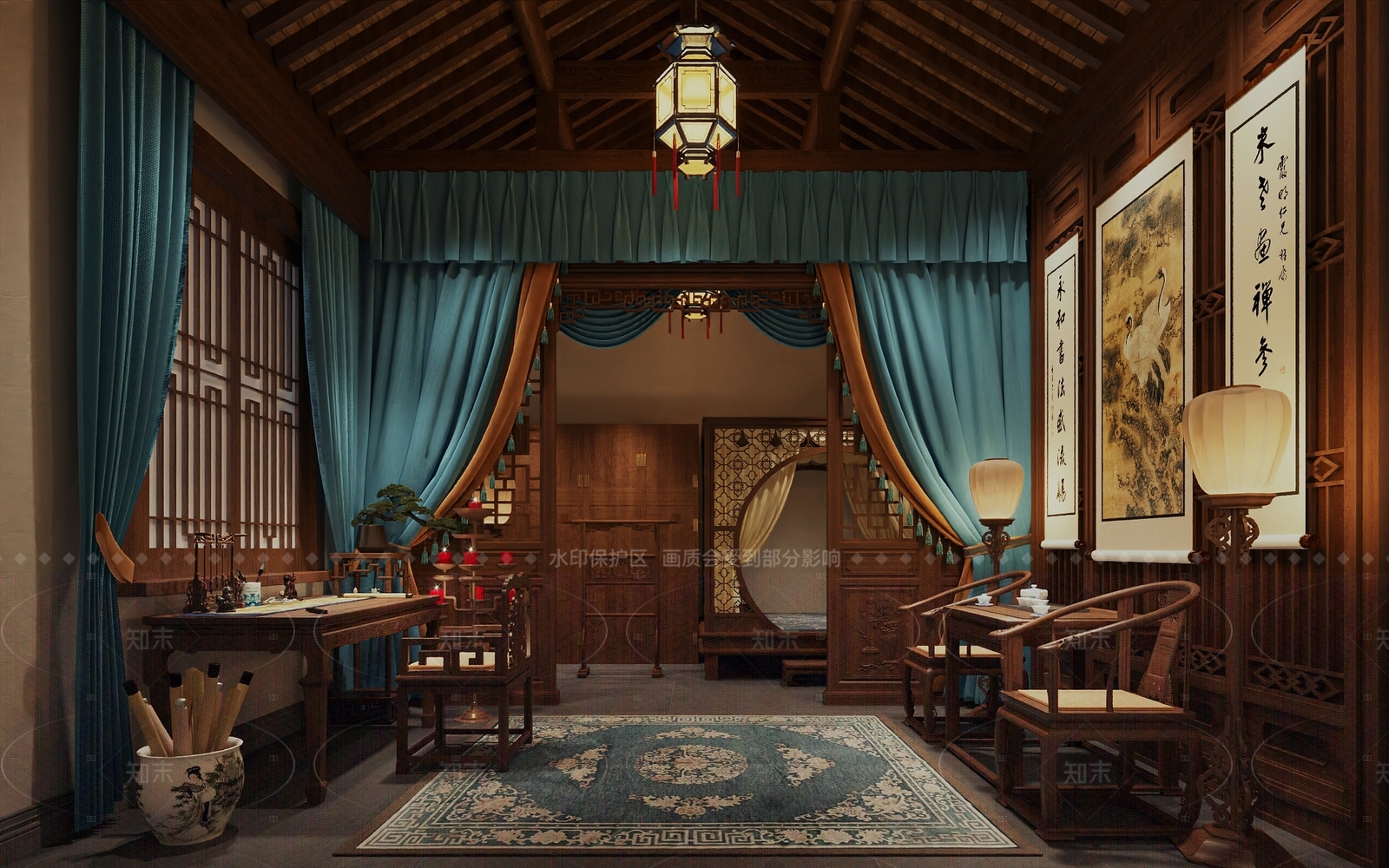 中式家居卧室3D模型下载【ID:1206000470】