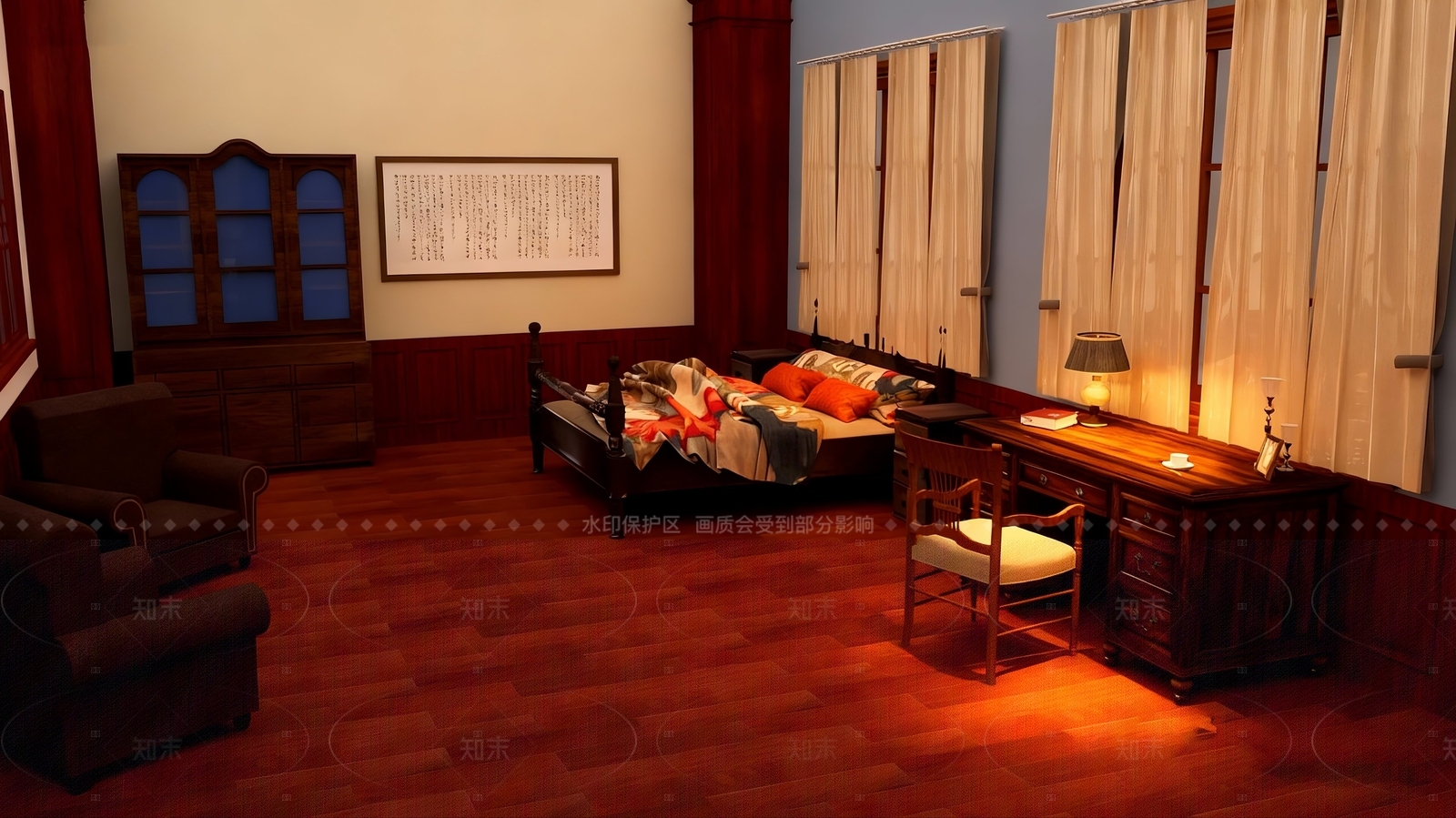 复古轻奢别墅客厅SU模型下载【ID:1206116423】