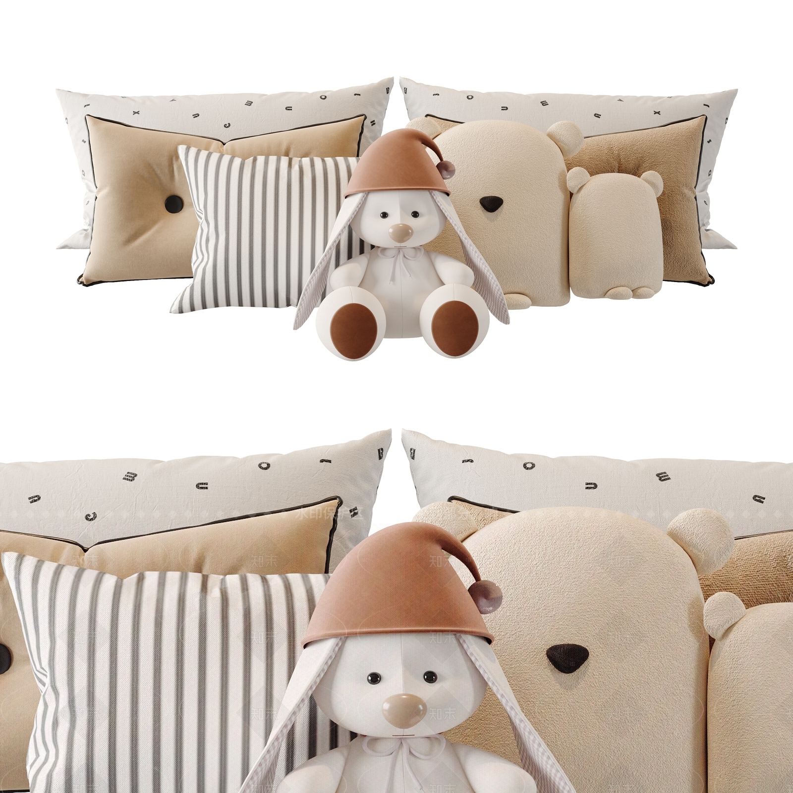 奶油侘寂床品3D模型下载【ID:1206004334】