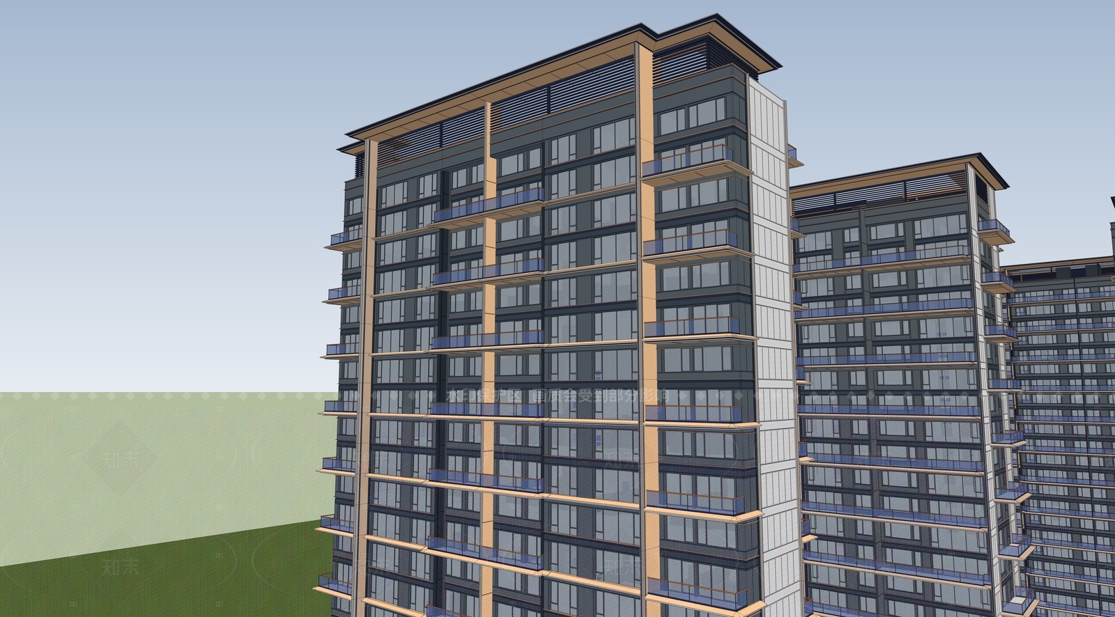 现代新中式小区建筑SU模型下载【ID:1206005549】