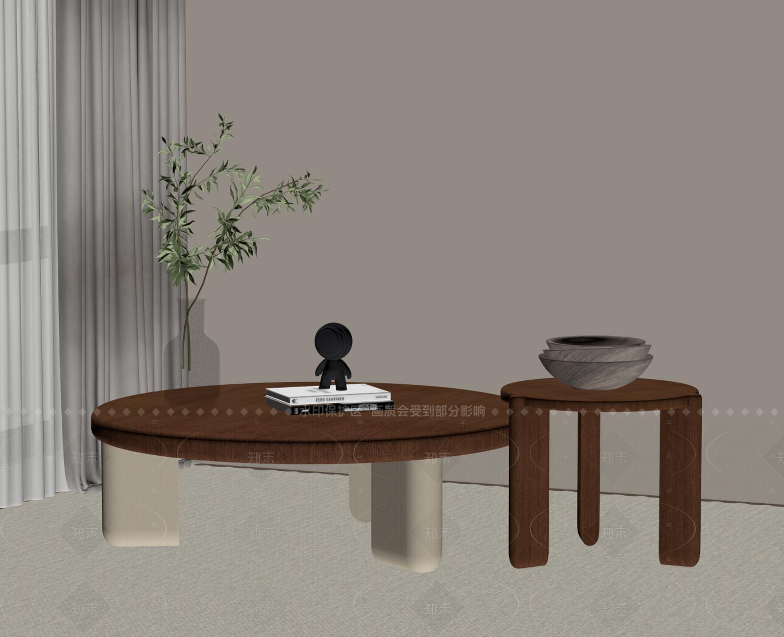 中古复古茶几SU模型下载【ID:1206008265】
