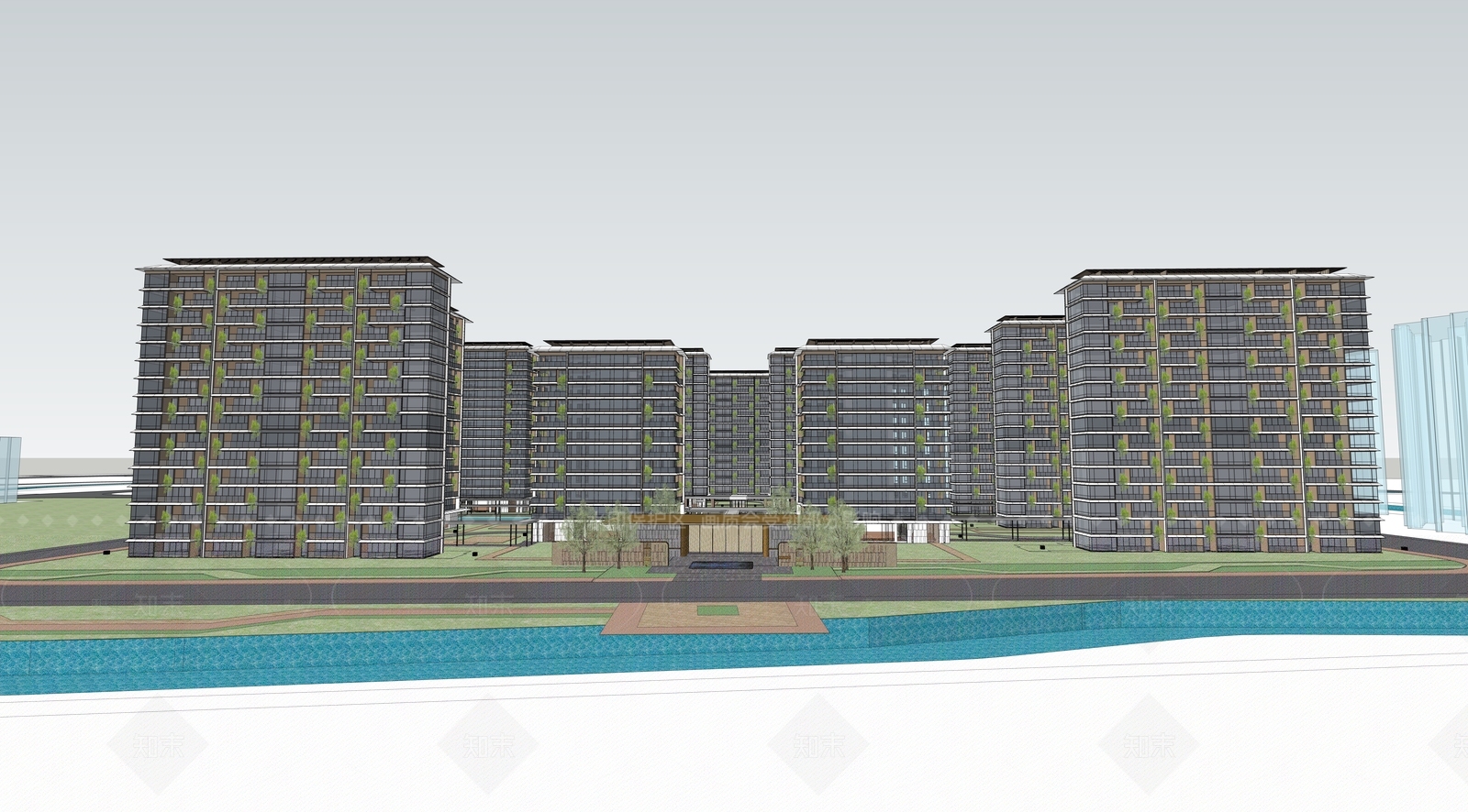 现代高层住宅SU模型下载【ID:1206008610】