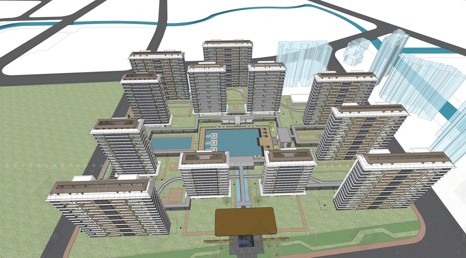 现代高层住宅SU模型下载【ID:1206008610】
