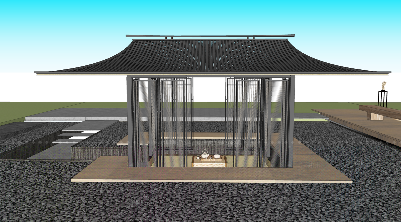 现代新中式廊架SU模型下载【ID:1206012595】