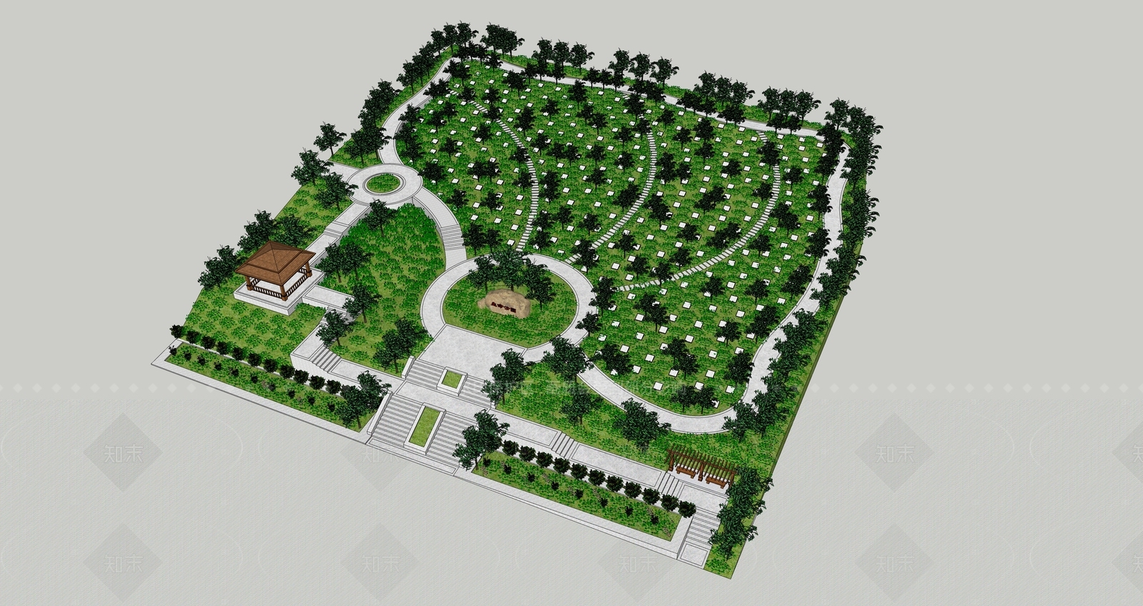 中式景观公园SU模型下载【ID:1206014210】