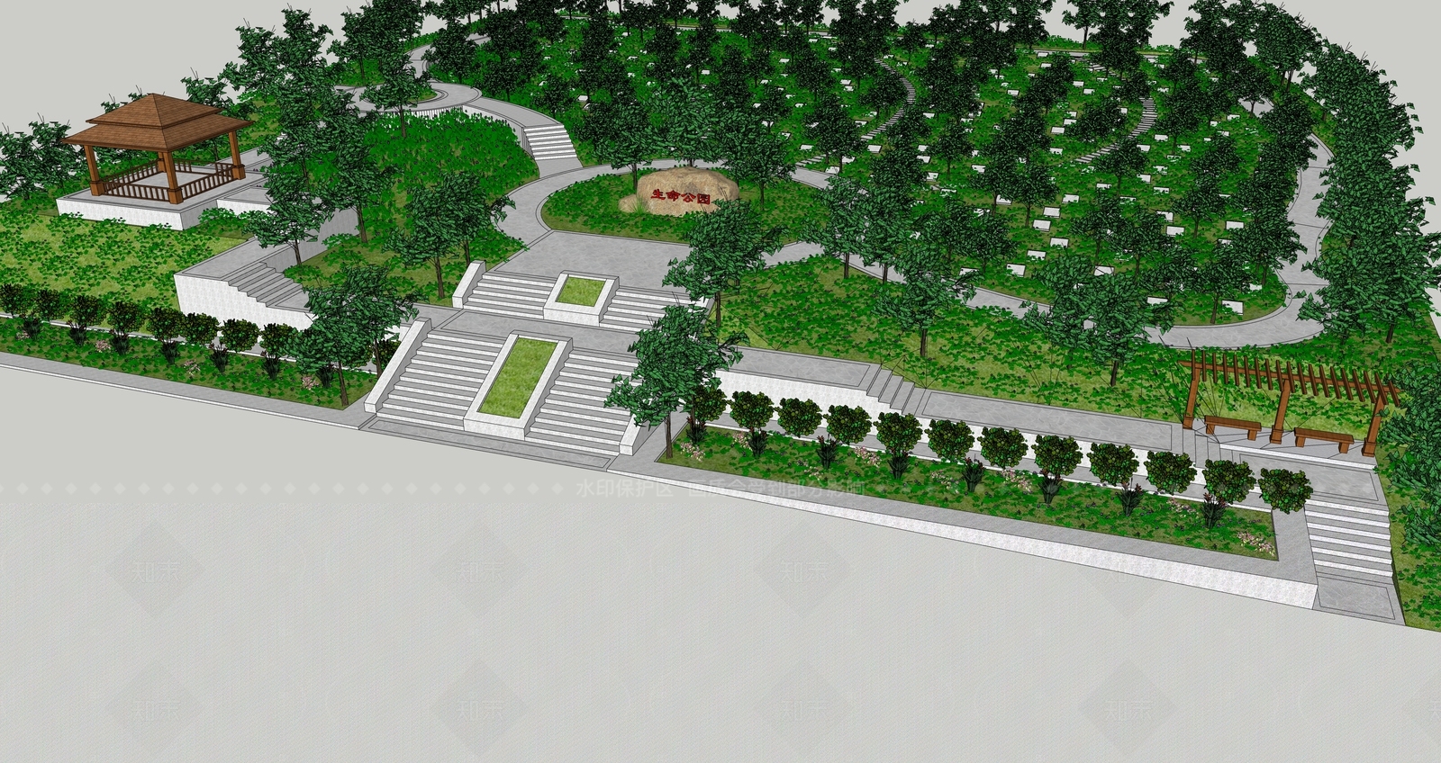 中式景观公园SU模型下载【ID:1206014210】