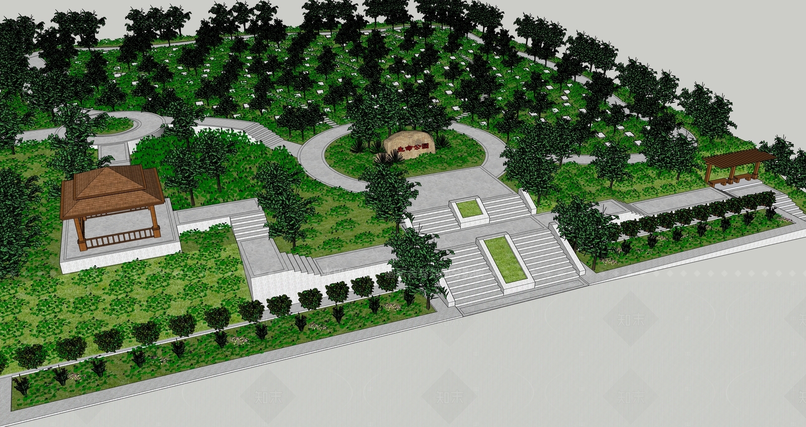中式景观公园SU模型下载【ID:1206014210】