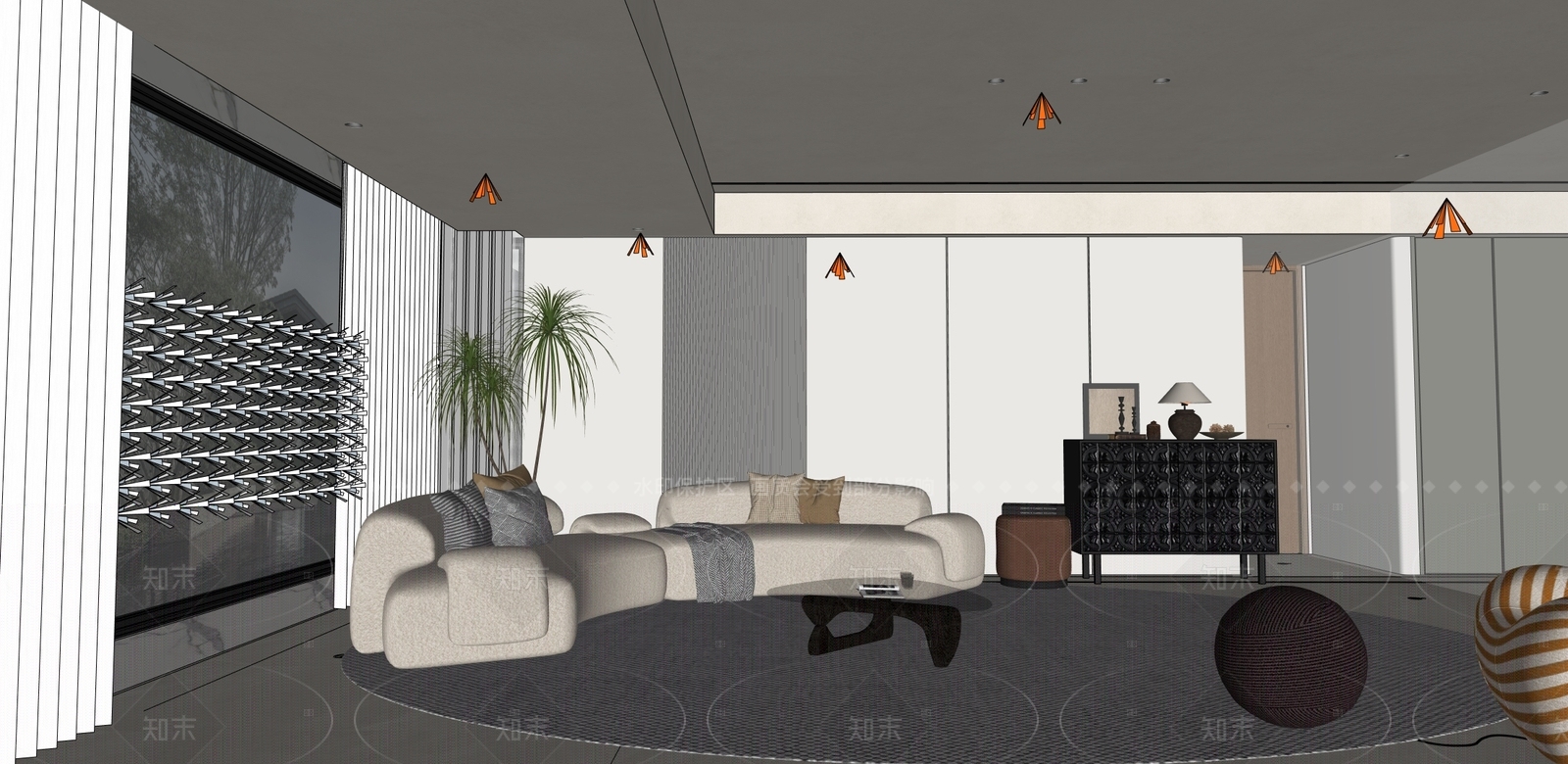 复古中古家居客厅SU模型下载【ID:1206015319】